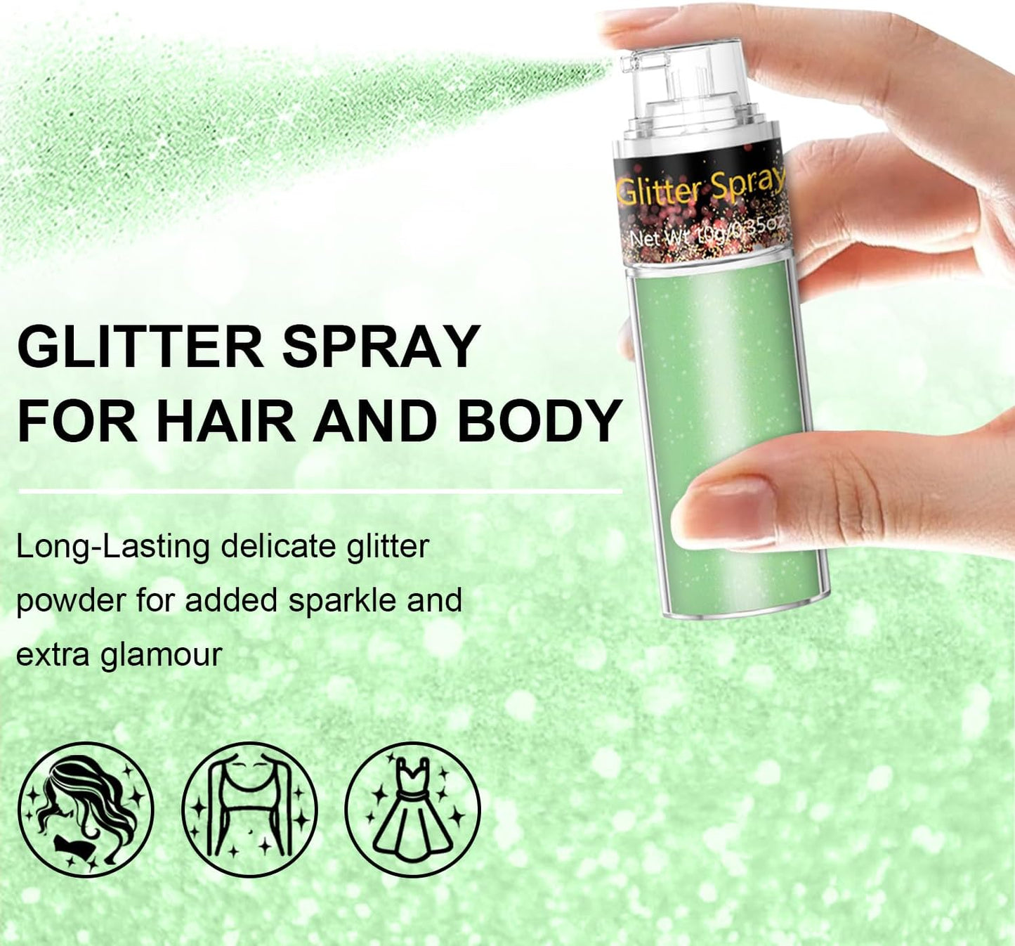 Hair and Body Glitter Spray, 1PC Green Glitter Hairspray Dry Powder Makeup for Clothes, Festival Rave Prom Loose Sparkle Powder,Holographic Ultra Fine Resin Glitters for Crafts (Green)