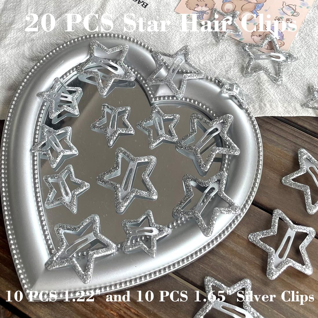 20 PCS Sparkling 1.22" and 1.65"Star Hair Clips Snap Hair Accessories Non Slip Clips for Girls Women Y2K Accessories Silver Metal Hair Clip Hair Barrettes