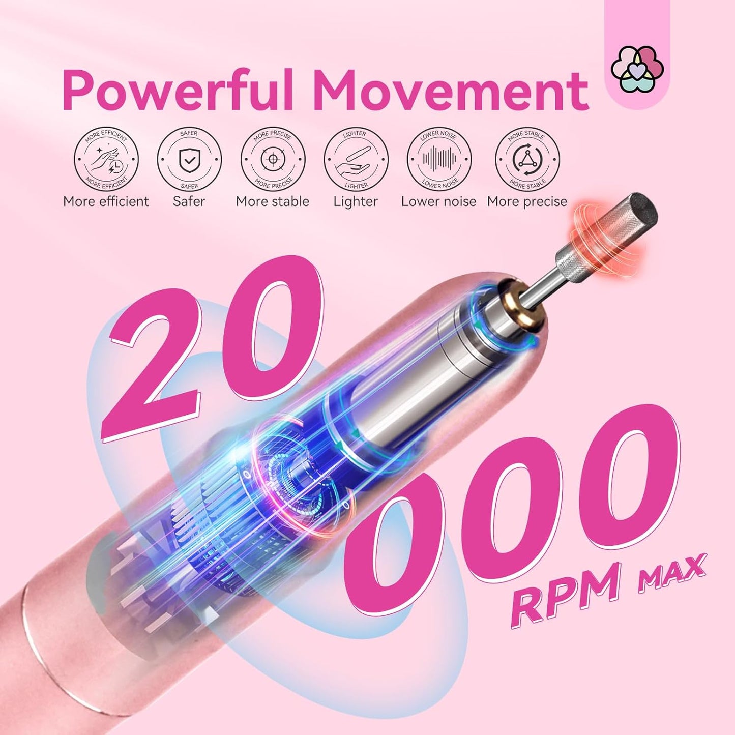 SAVILAND Electric Nail Drill: 2025 Electric Nail File Rose Efile Nail Drill Professional Manicure with 6PCS Nail Drill Bits Portable Nail File & Salon Use Manicure Pedicure at Home