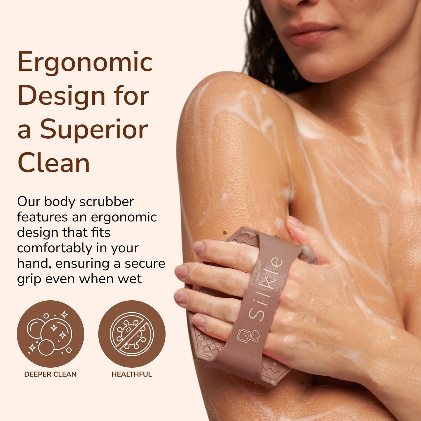 Silicone Body Scrubber - Exfoliating Bath Brush and Skin Cleanser - Shower Sponge for Gentle Body Scrub and Wash - Silicone Scrubbing Care Tool for a Refreshed and Renewed You - Brown