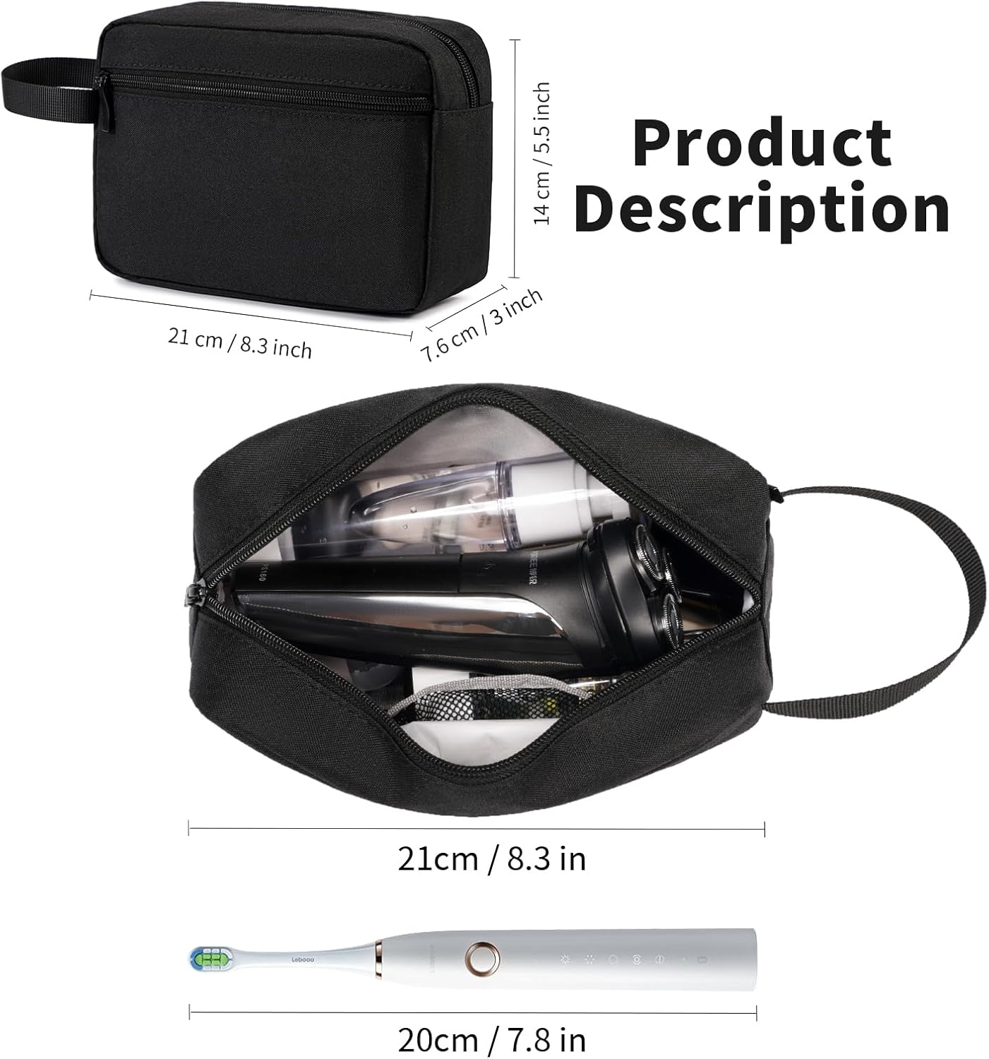 Travel Toiletry Bag, Hanging Water-Resistant Organizer for Men & Women, Ideal for Makeup, Shaving Kit, Gym Essentials & Travel Accessories (Black)