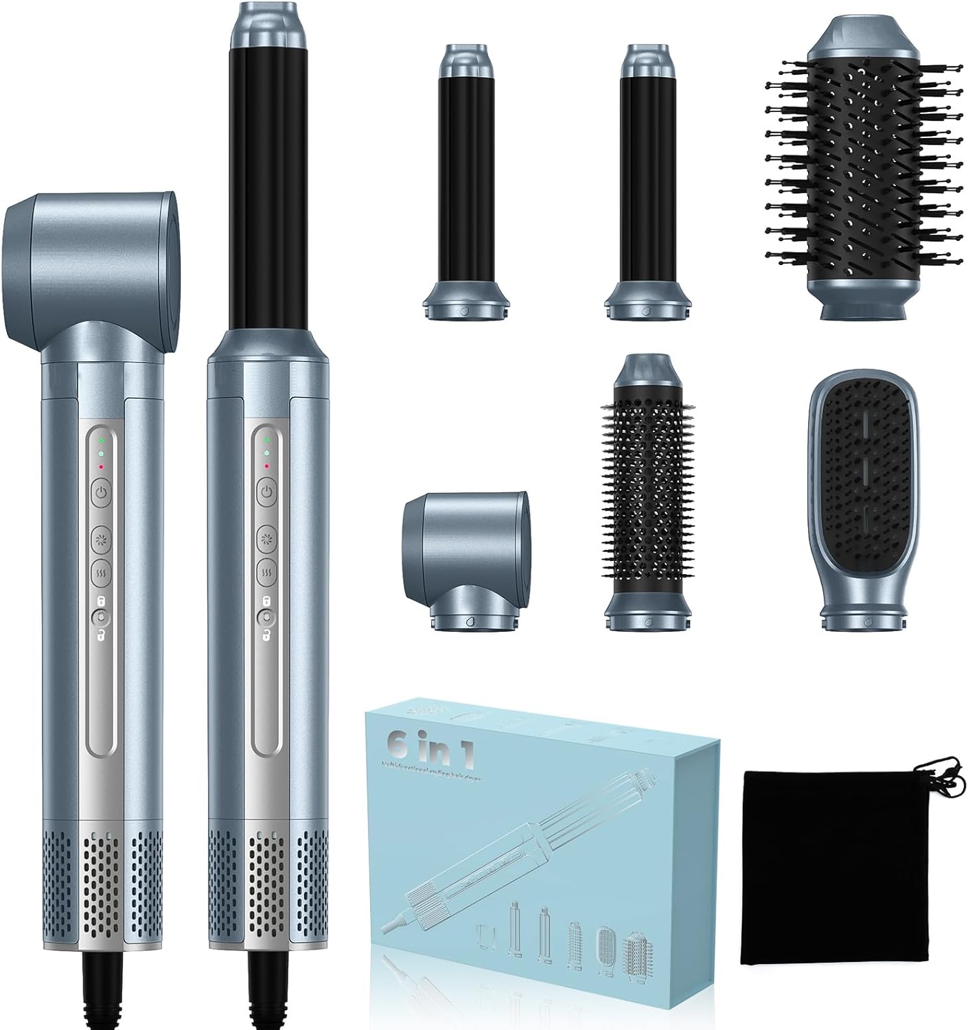 Hair Dryer Brush, Blow Dryer Brush with Attachments,110000 RPM Curly Twist 6 in 1 Air Style, Professional Ionic Hair Styling Tool, Left & Right Air Curler, Volumizer