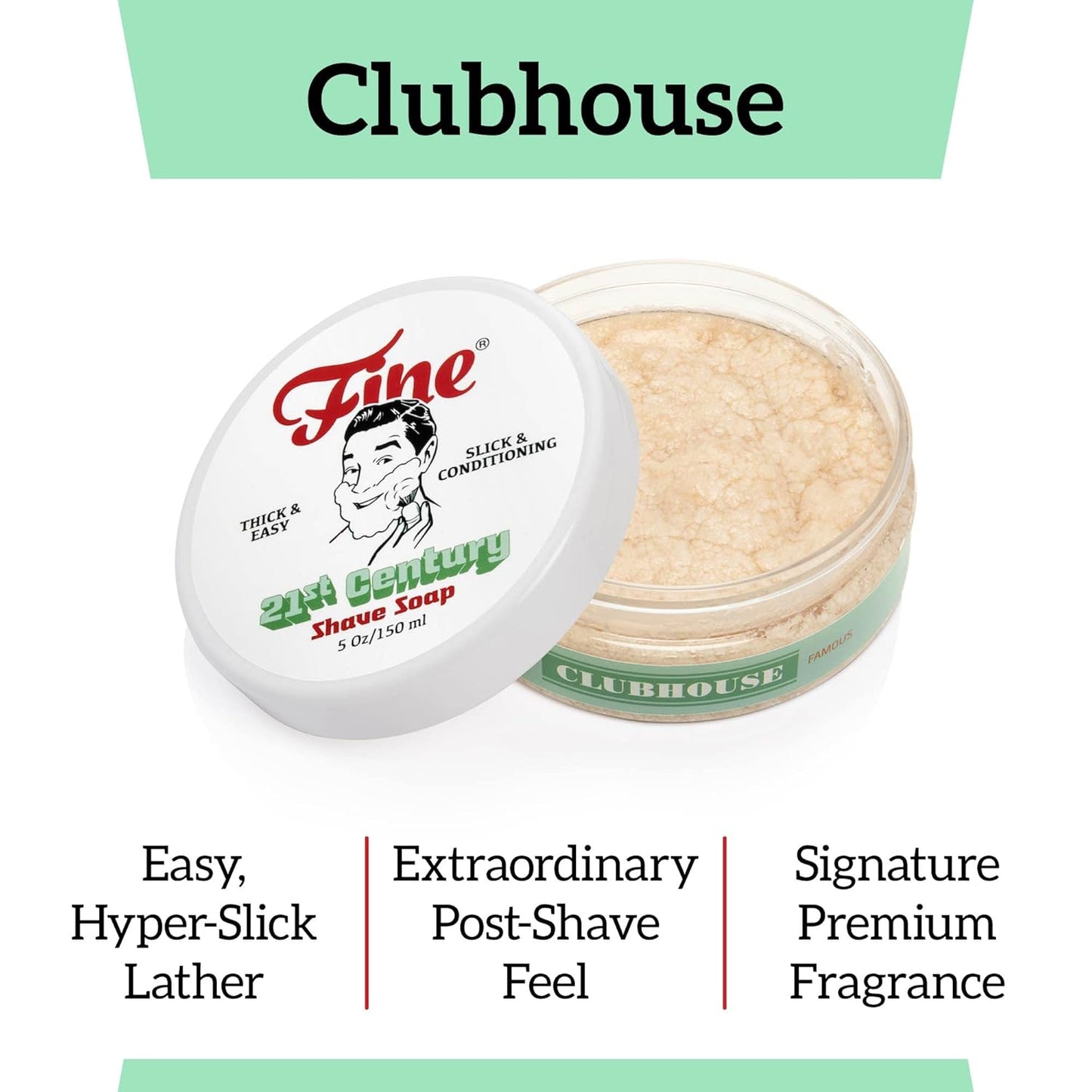 Mr. Fine 21C Men’s Shaving Soap, Builds Thick & Easy Lather, Protects From Razor Burn & Irritation, No Artificial Colors, Made In Italy, 5oz. (150ml), Clubhouse