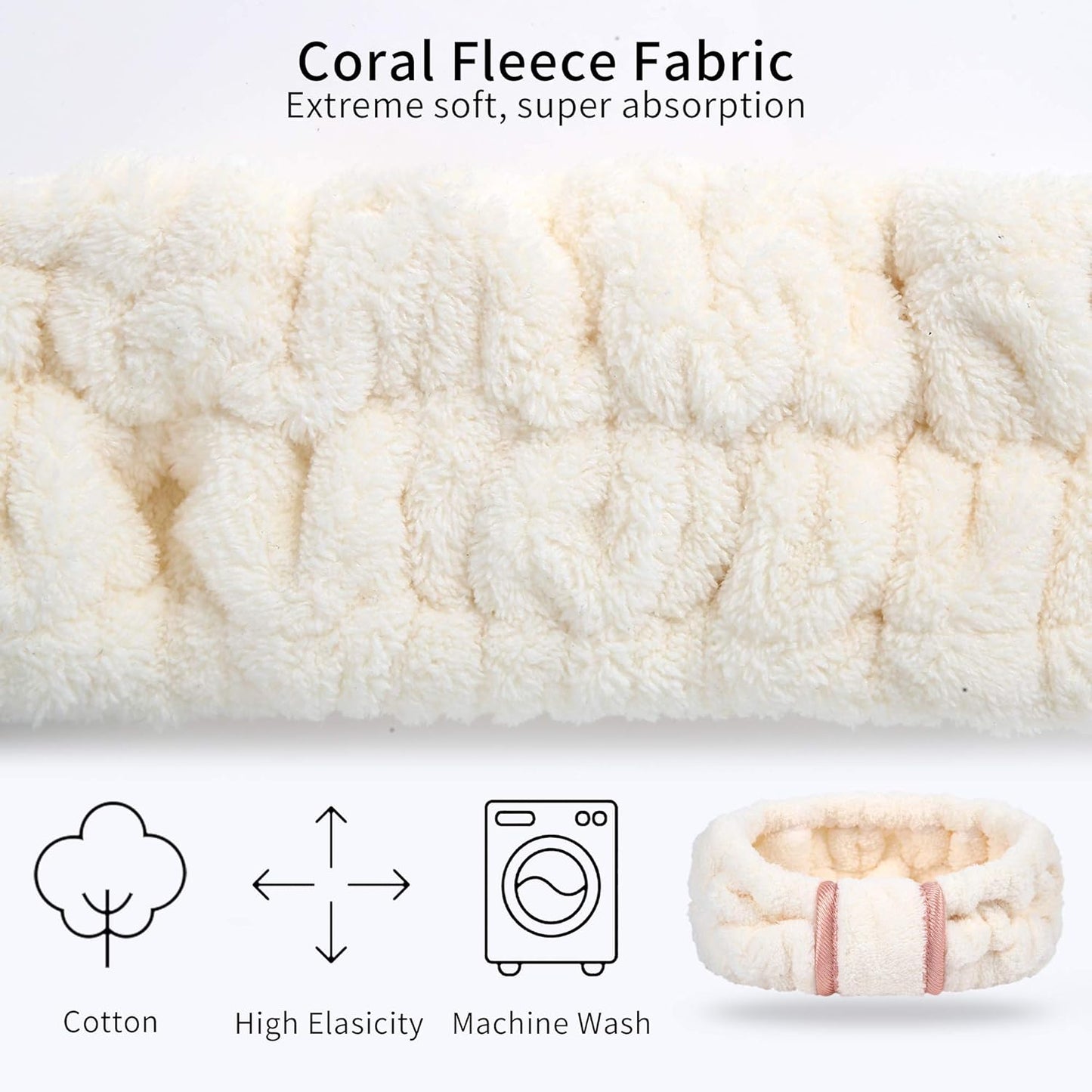 3 Pack Women's Spa Microfiber Skincare Headbands for Face Washing, Makeup Removal and More (Pink, White, Black)