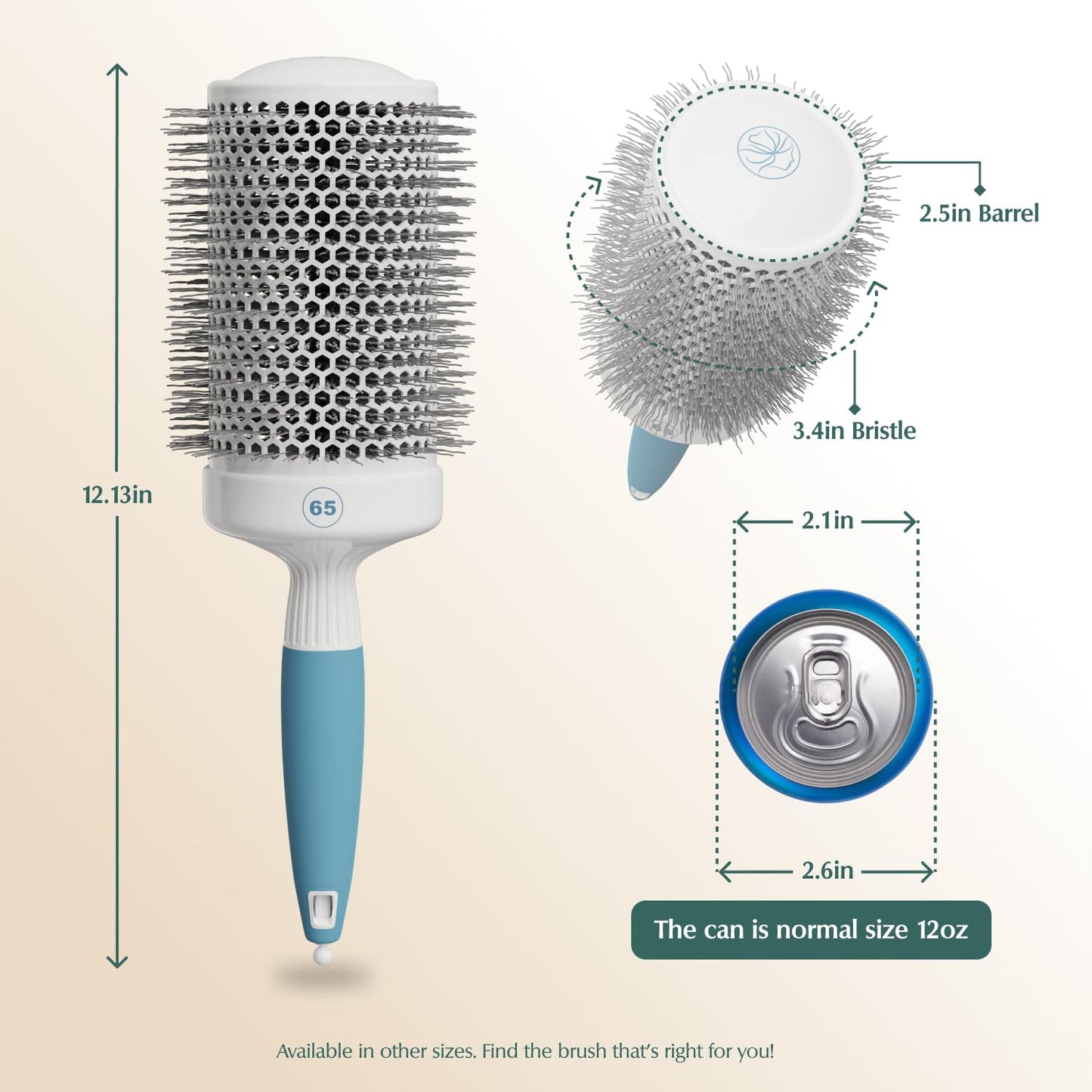 Round Brush for Blow Drying - Extra Large Ceramic Ion Thermal Barrel for Precise Styling and Maximum Volume - Lightweight Hair Brush for Smooth Manageable Hair (Bristle 3.4 in, Barrel 2.5 in)