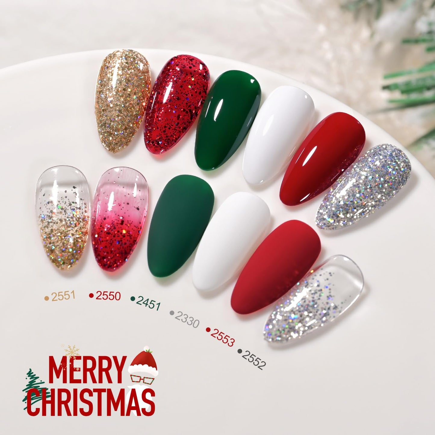 GAOY Glitter Gel Nail Polish Set of 6 Colors Including Red Green White Gold Sliver Chrome Platinum UV LED Soak Off Sparkly Home DIY Manicure