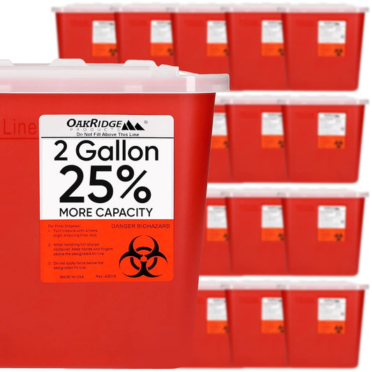Oakridge Products Large Sharps Container for Home Use and Professional 2 Gallon (20-Pack) with Sliding Top, Biohazard Needle and Syringe Disposal, CDC Certified