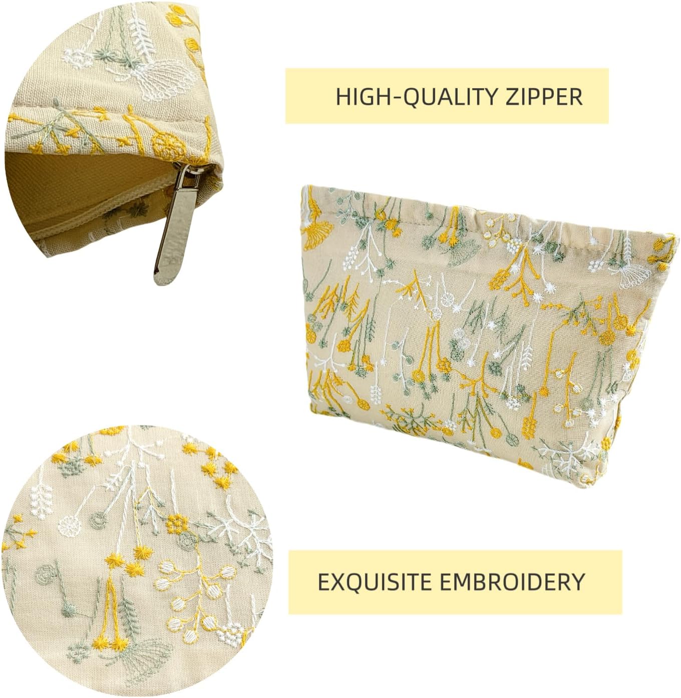 2 Pcs Makeup Bags, Large Cosmetic Bag Travel Toiletry Bag Organizer for Women, Embroidery Craft, Floral Makeup Bag Small Cosmetic Pouch Purse with Zipper Gifts for Girls Teen