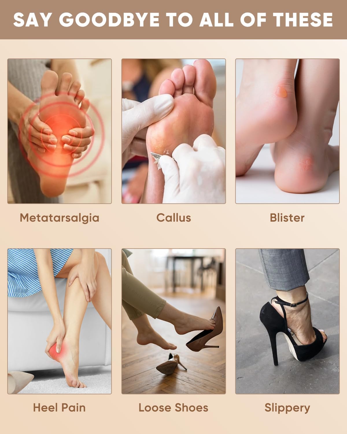 ONUEMP 6 Pairs Heel Pads for Shoes, Silicone Heel Grips Protectors and Ball of Foot Cushions for Women Men, Foot Inserts Metatarsal Pad for Shoes That are Too Big, Pain Relief