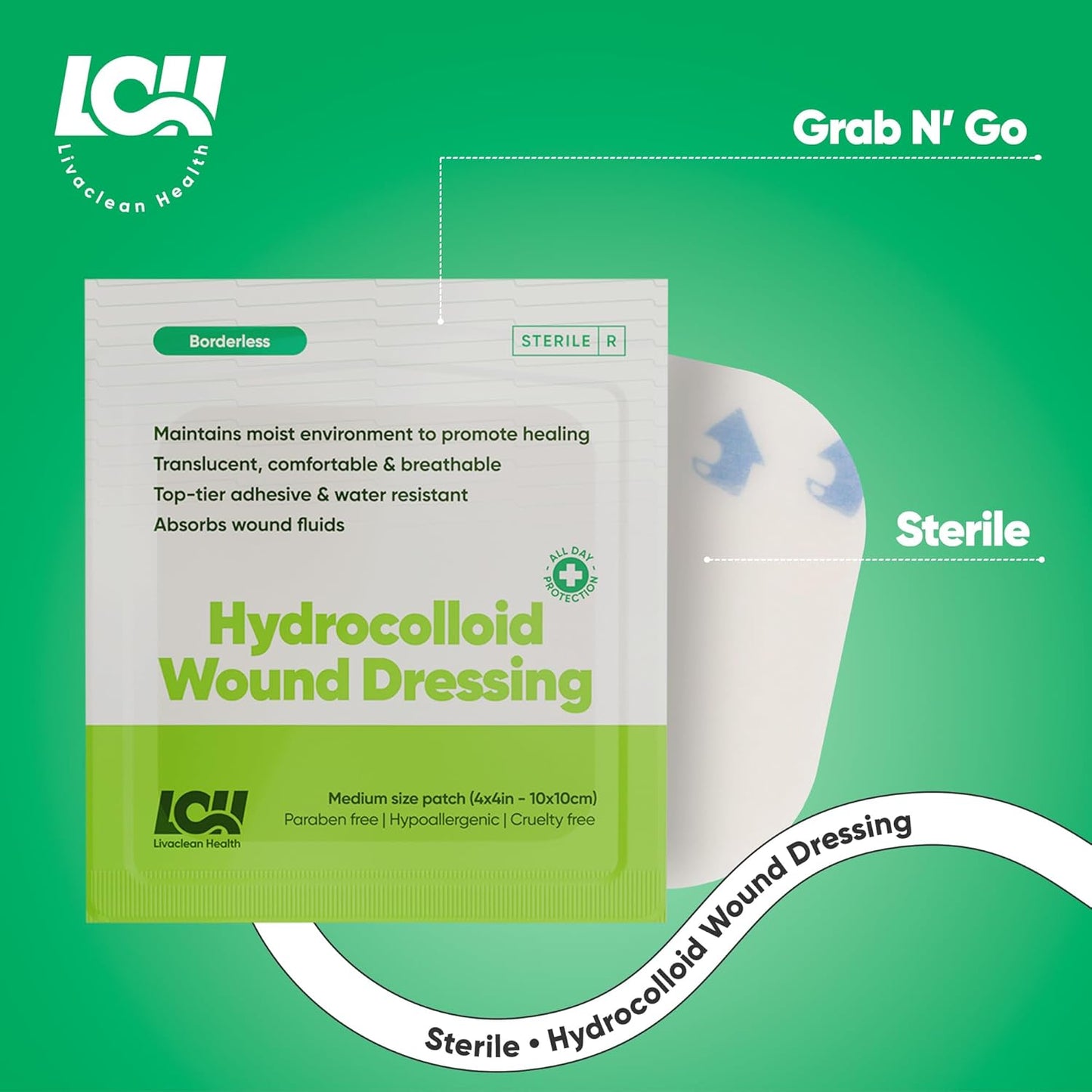 12 CT 4" x 4" Hydrocolloid Bandages Large - Sterile Colloidal Bandages - Adhesive Hydrocolloid Wound Dressing - Individually Packed Extra Large Patches for Wounds, Blisters and Bed Sores