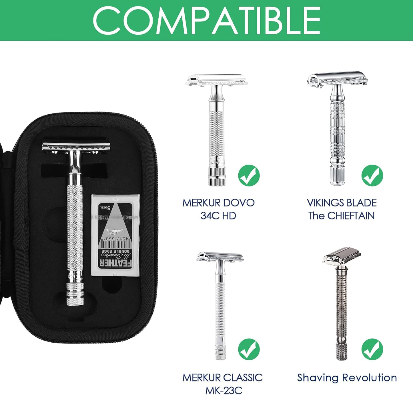 Linkidea Hard Travel Case Compatible with Vikings, Merkur, Shaving Revolution Double Edge Safety Razor, Storage Box Organizer for Safety Razor & Shaving Attachments (Lychee Vegan Leather)