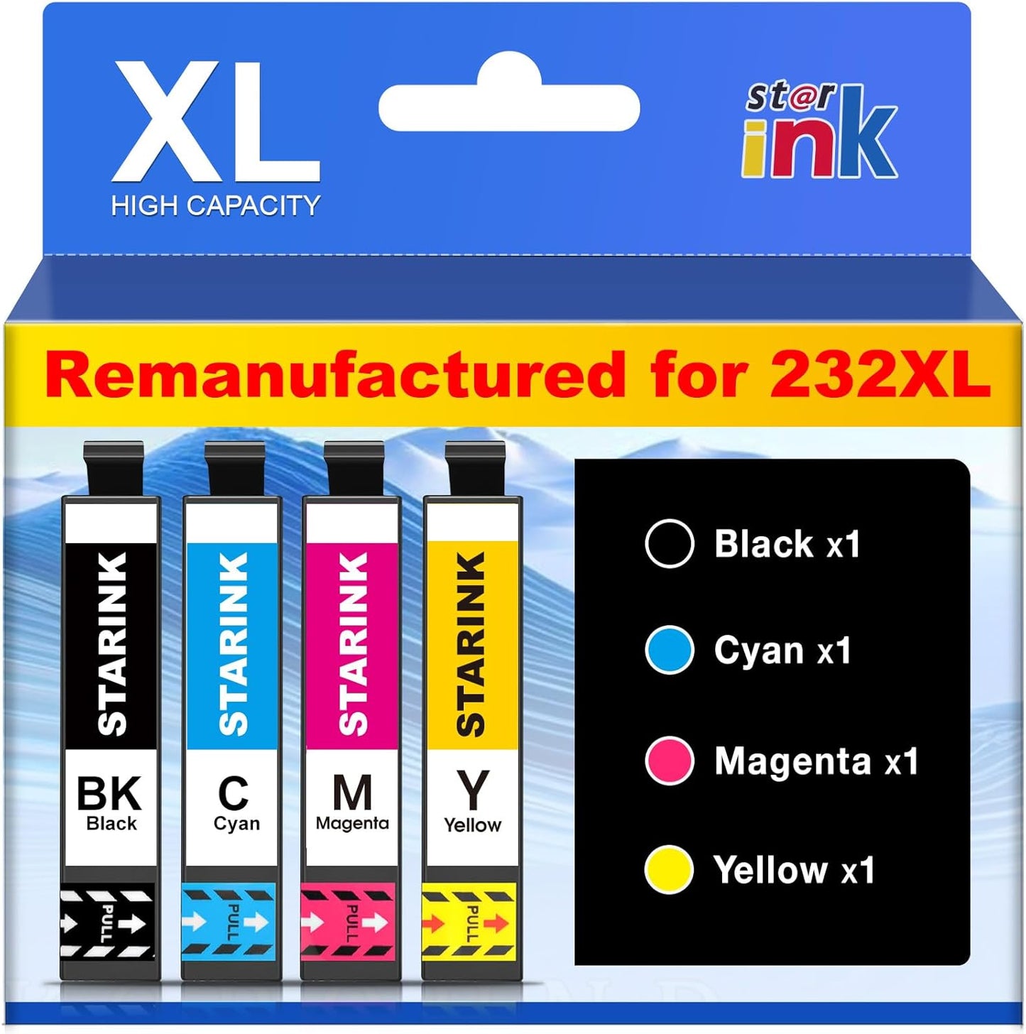 Remanufactured for 232XL Ink Cartridges Combo Pack Latest Upgrade Replacement for 232 Ink Cartridges for Printer XP-4200 Ink WF-2930 WF-2950 XP-4205 Printer Ink (Black/Cyan/Magenta/Yellow, 4 Pack)