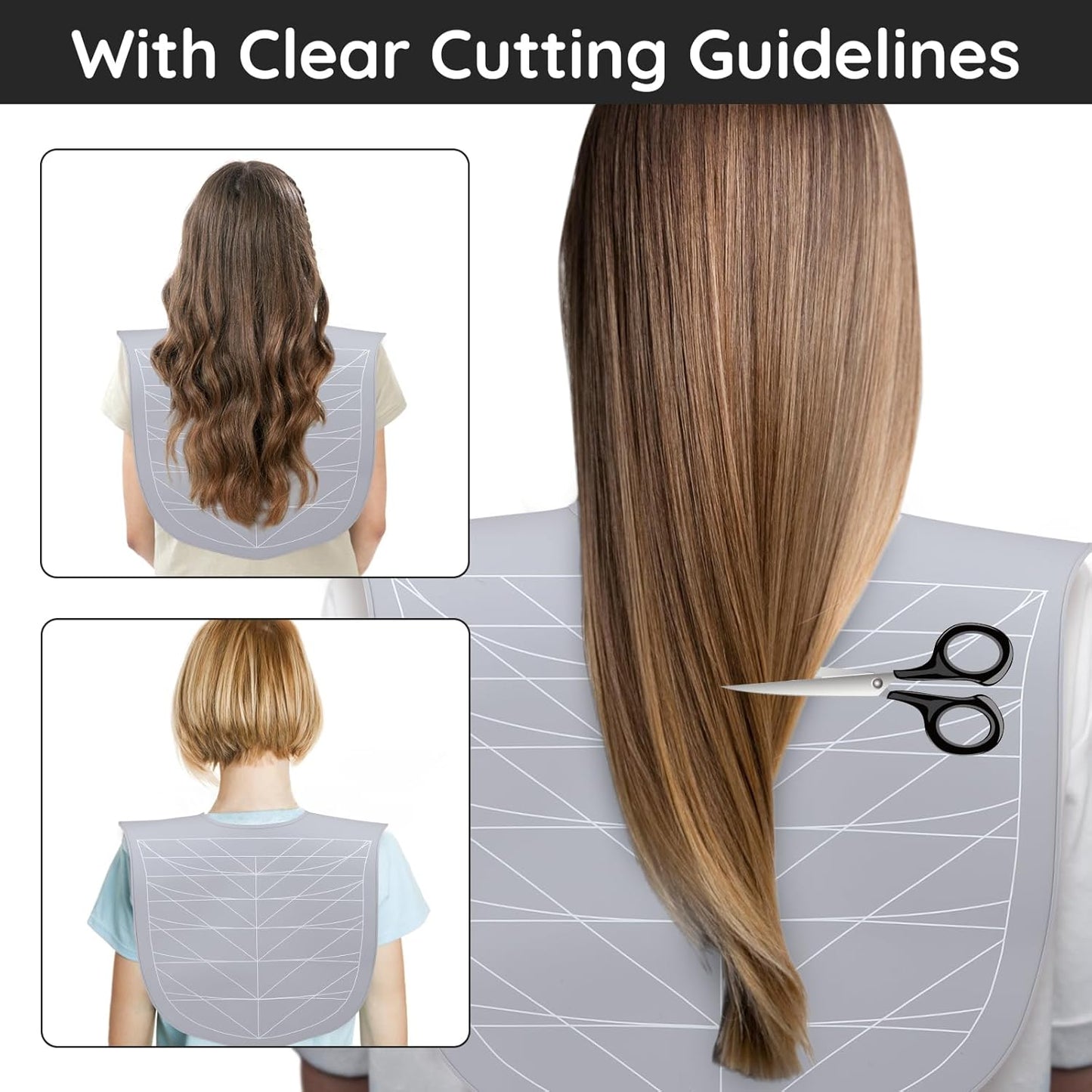 Segbeauty Hair Cutting Guide Mat Gray, Longer Silicone Waterproof Cutting Mat, Professional Salon Hair Cutting Mat with Guidelines Weighted Neck Wrap for Hair Stylist