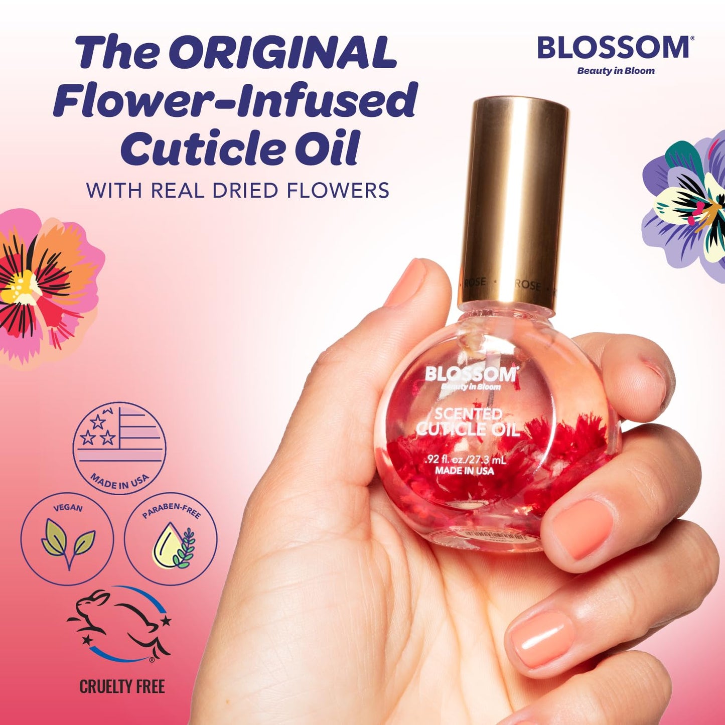Blossom Cuticle Oil for Nails, Hydrating, Moisturizing, Scented Nail Oil Cuticle Care, Infused with Real Flowers, Made in USA, 0.5 fl. oz, Amazon Exclusive, Raspberry