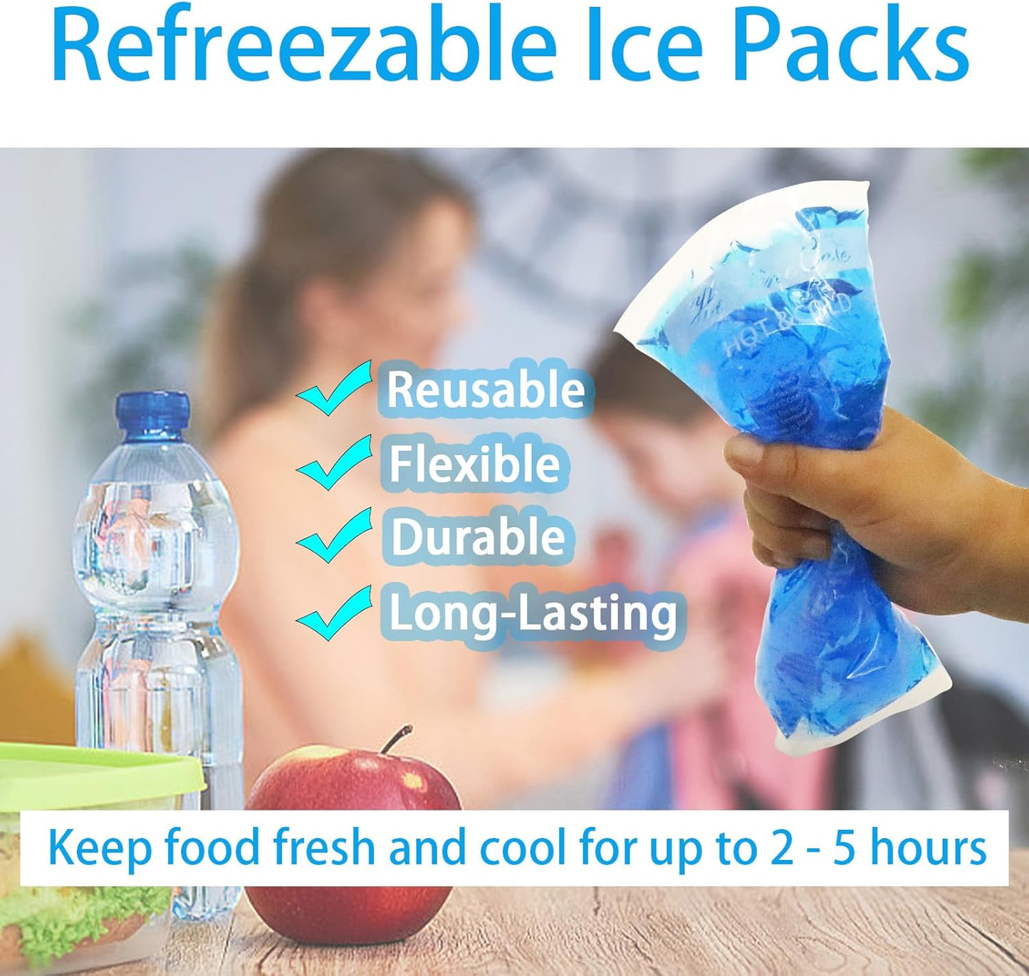 Gel Ice Packs, Cold Packs for Injury Recovery, Cold Compress for Pain Relief, Hot Cold Pack Relieves Inflammation, Arthritis for Headache, Ankle, Neck (Blue (4 Pack), 5×5 inch (13×13cm))