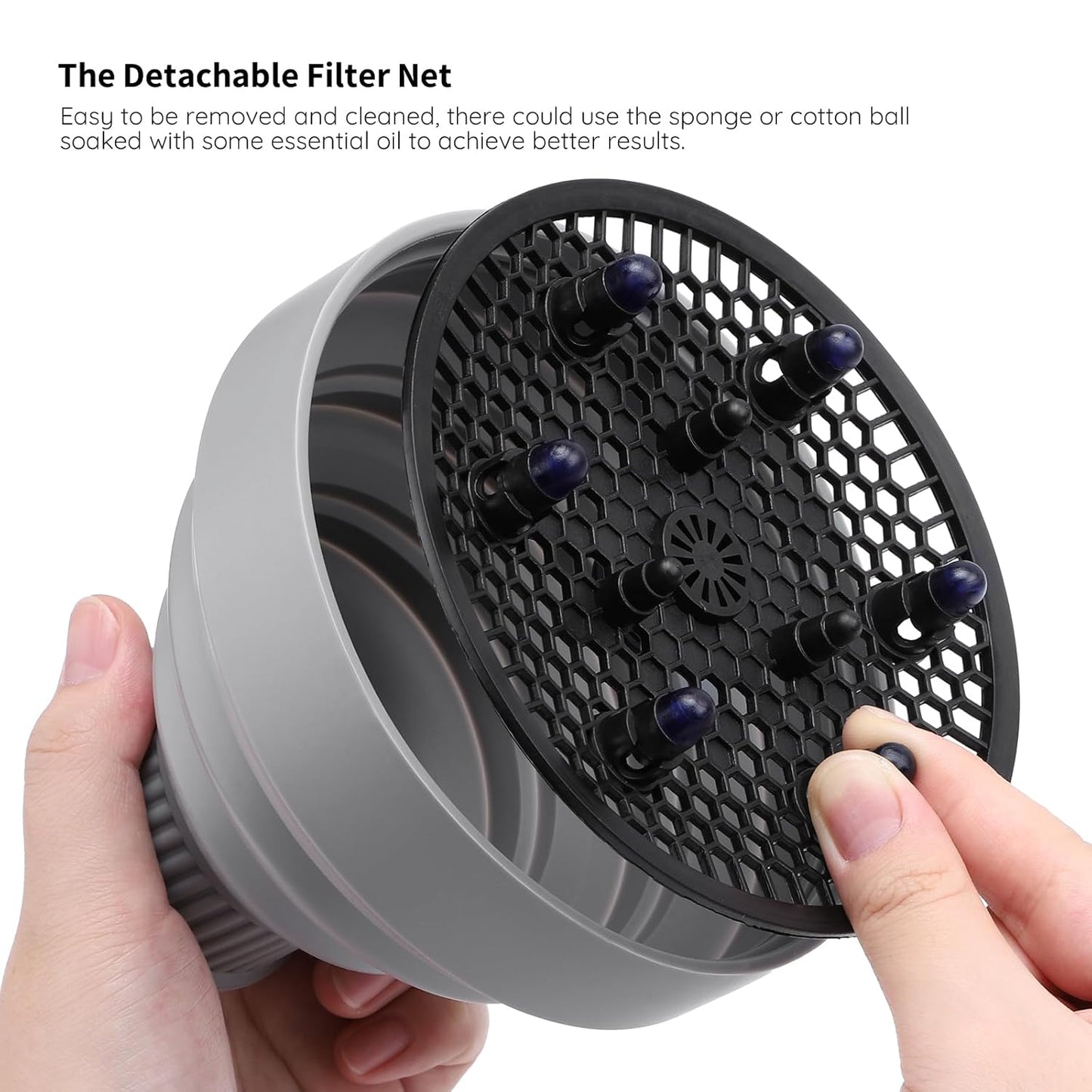 Segbeauty Collapsible Blow Dryer Diffuser, Travel Portable Hair Diffuser for Natural Curly Hair, Professional Lightweight Folding Diffuser Attachment for Dryers Nozzle 1.54 to 1.69 inches Gray