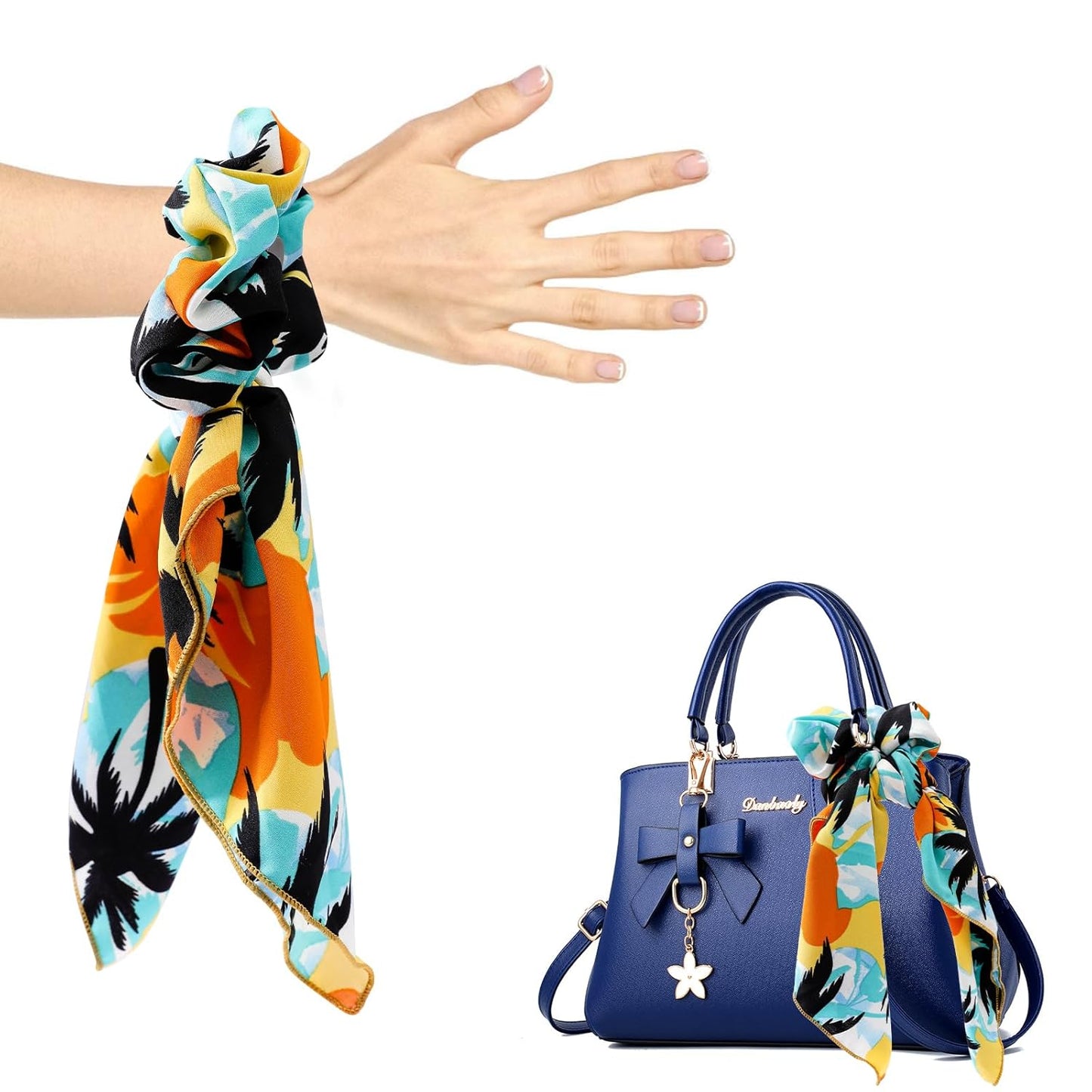 Chiffon Bow Scrunchie, Long Bandana Hair Ties, Fashion Ribbons & Ponytail Holders for Women with 6PCS