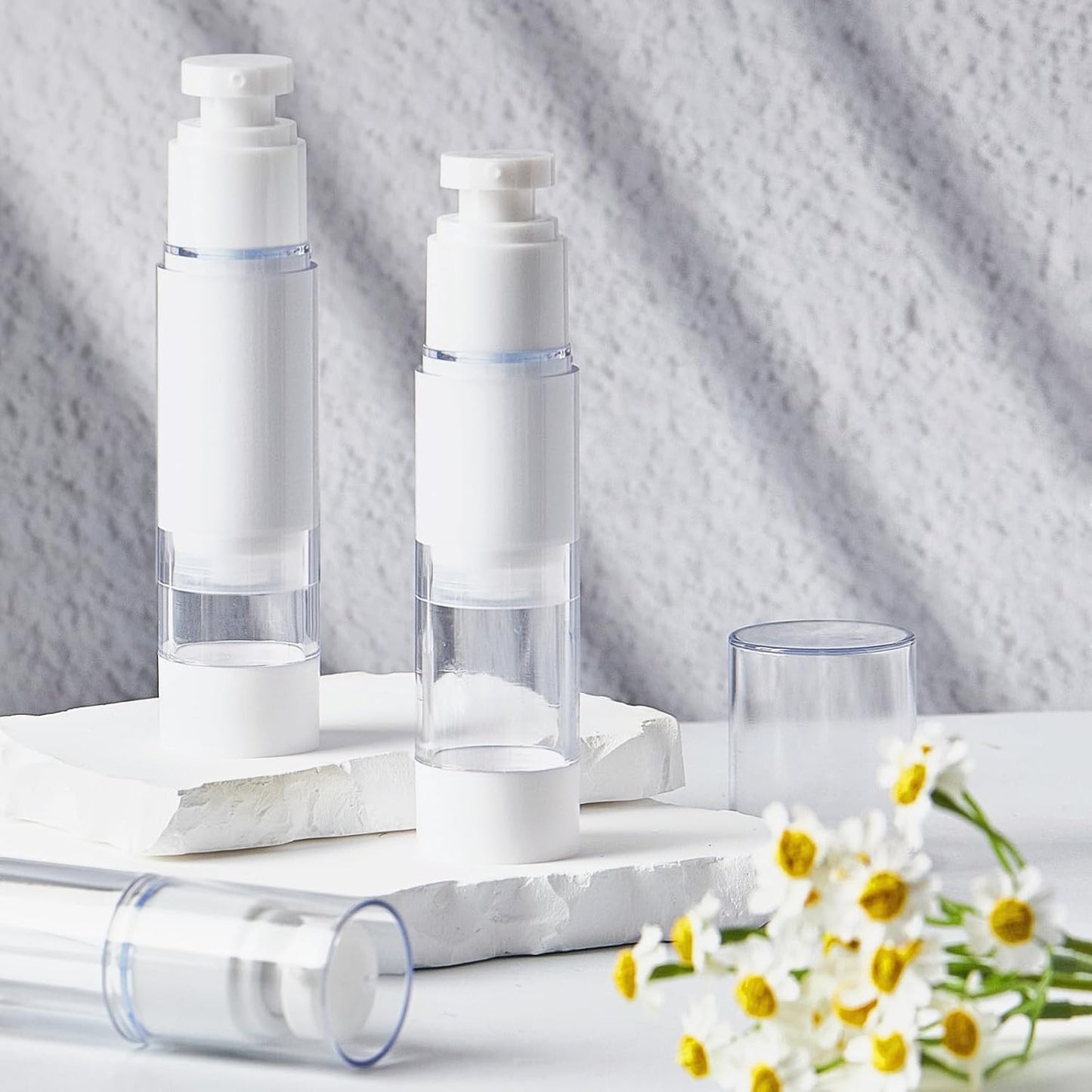 TUZAZO 6 Pack 1.7 OZ/50 ML Airless Pump Bottles, Clear Plastic Travel Size Pump Bottles, Refillable Vacuum Cosmetic Containers Lotion Dispenser for Foundation, Cream, Shampoo