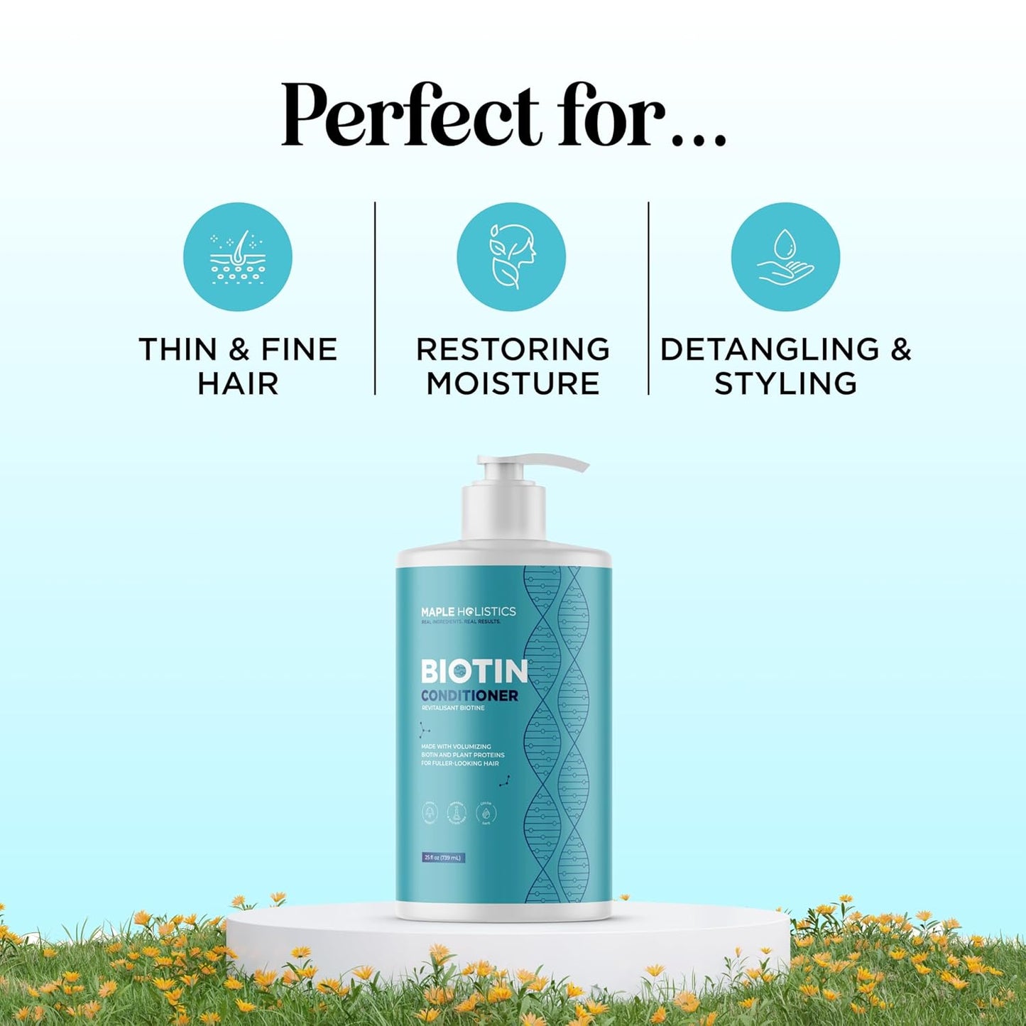 Biotin Conditioner for Thinning Hair - Volumizing Conditioner for Fine Thin & Weak Hair - Sulfate Paraben & Silicone Free with Nourishing Plant Proteins Argan Oil Green Tea & B Vitamins (25 Fl Oz)