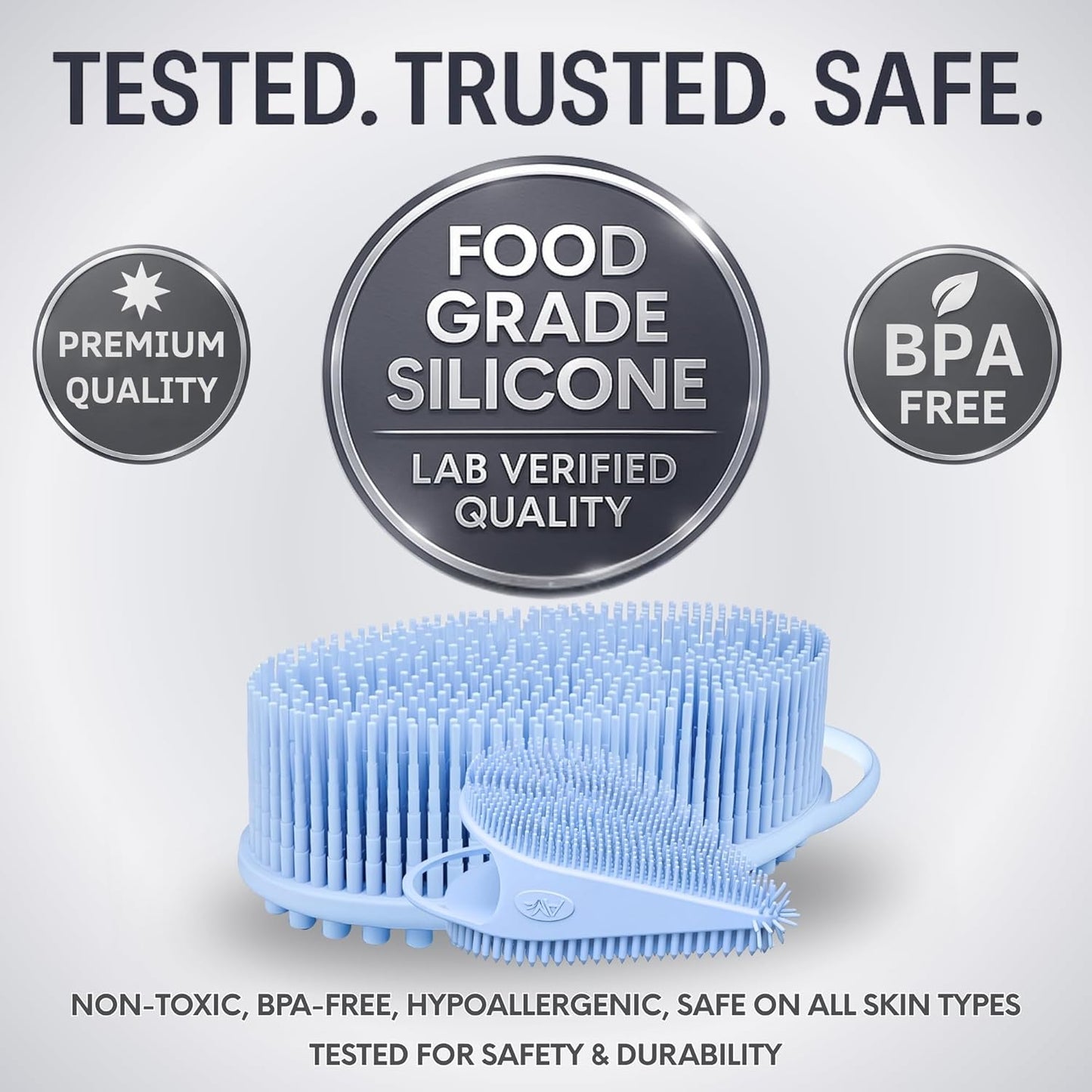 Avilana Silicone Body Scrubber – Gentle Shower Brush & Loofah Alternative- Food Grade & Lab Tested – Fast-Drying, Hygienic, BPA-Free Silicone Body Gentle Exfoliator (Blue, Body & Face)