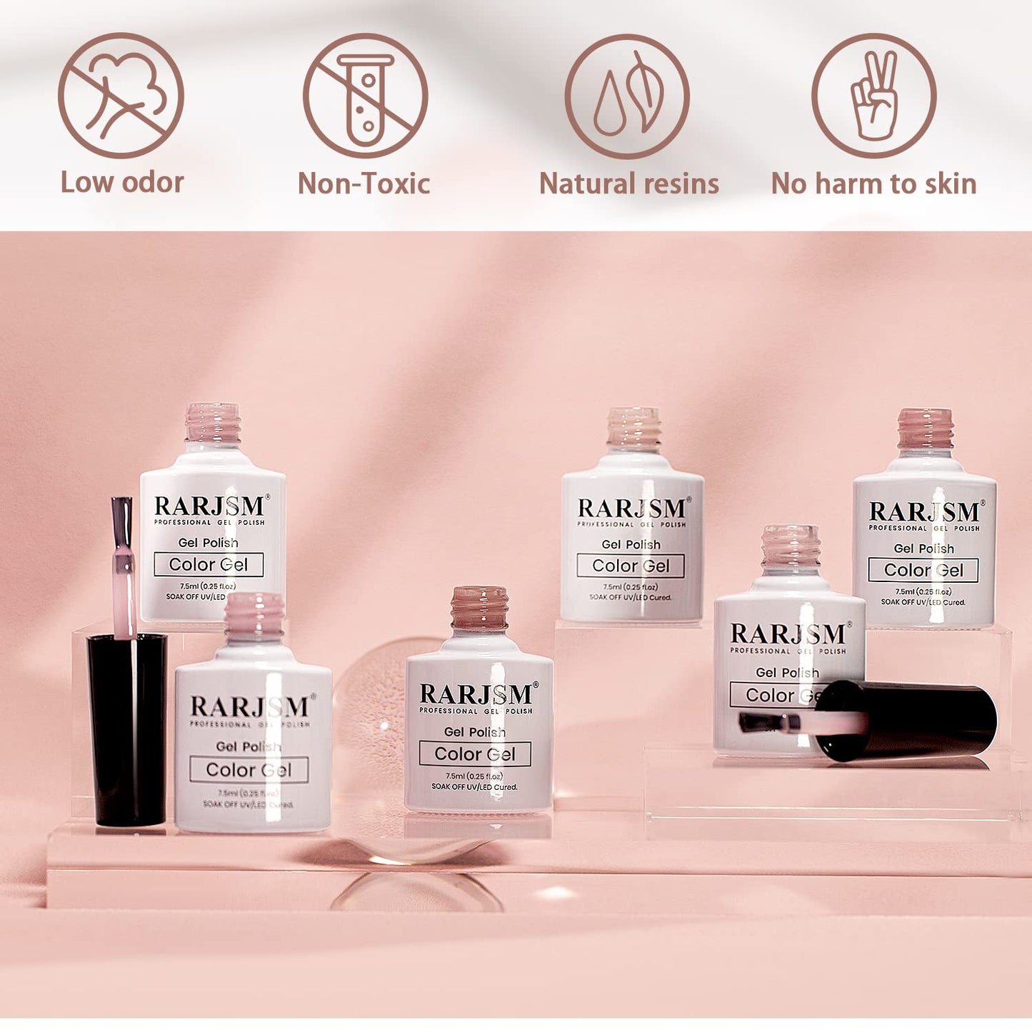 RARJSM Nude Gel Polish Set Jelly Pink Collection of 6 Transparent Natural Colors Sheer Pink Milky Mavue Purple Light Brown French Manicure LED UV Gel Nail Polish Soak Off Curing Requires Home Salon