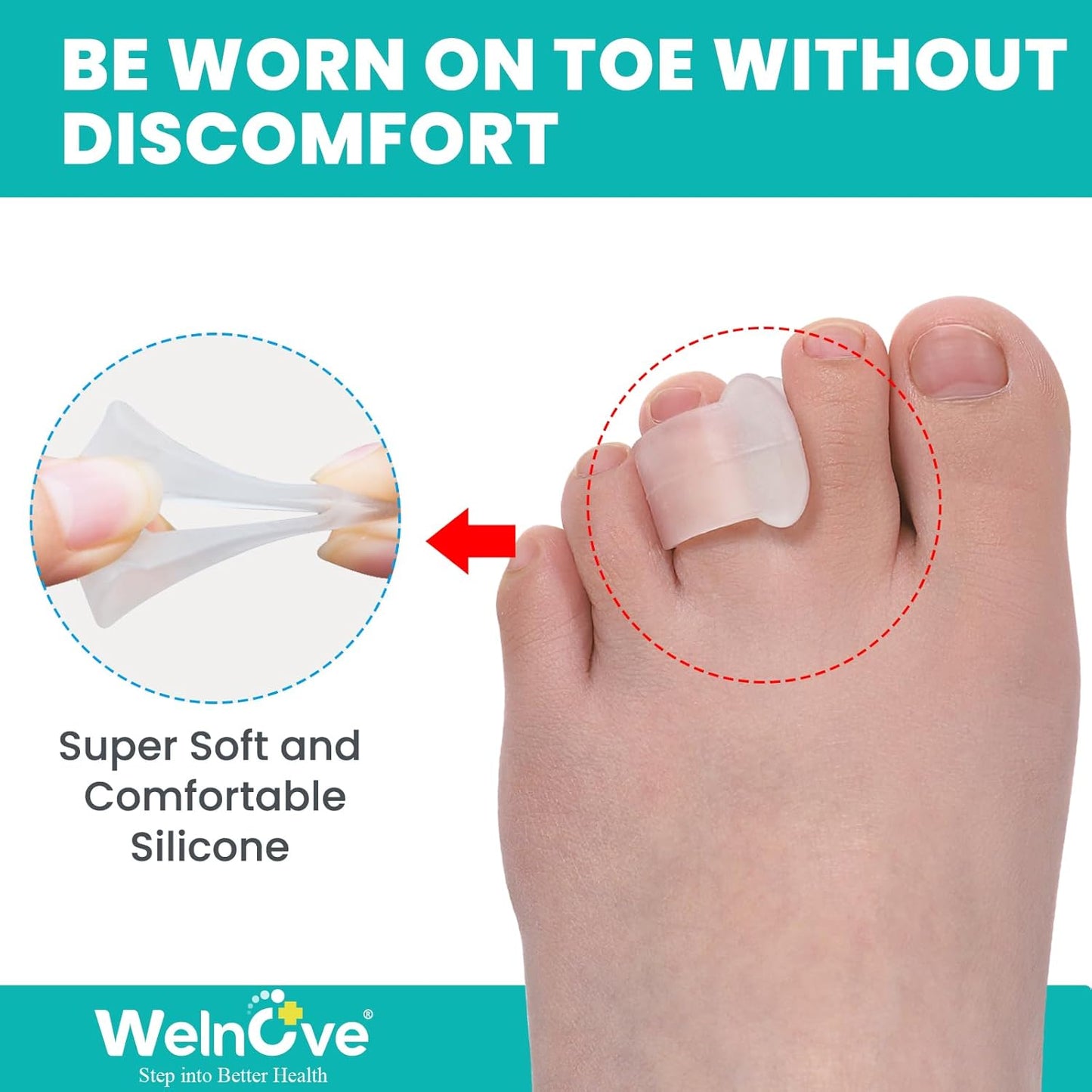 Welnove Gel Toe Separators -8 Pack Toe Spacers with Aloe Vera for Overlapping Toes, Bunion Relief - Soft Silicone Toe Corrector for Men and Women - (Small, Clear)