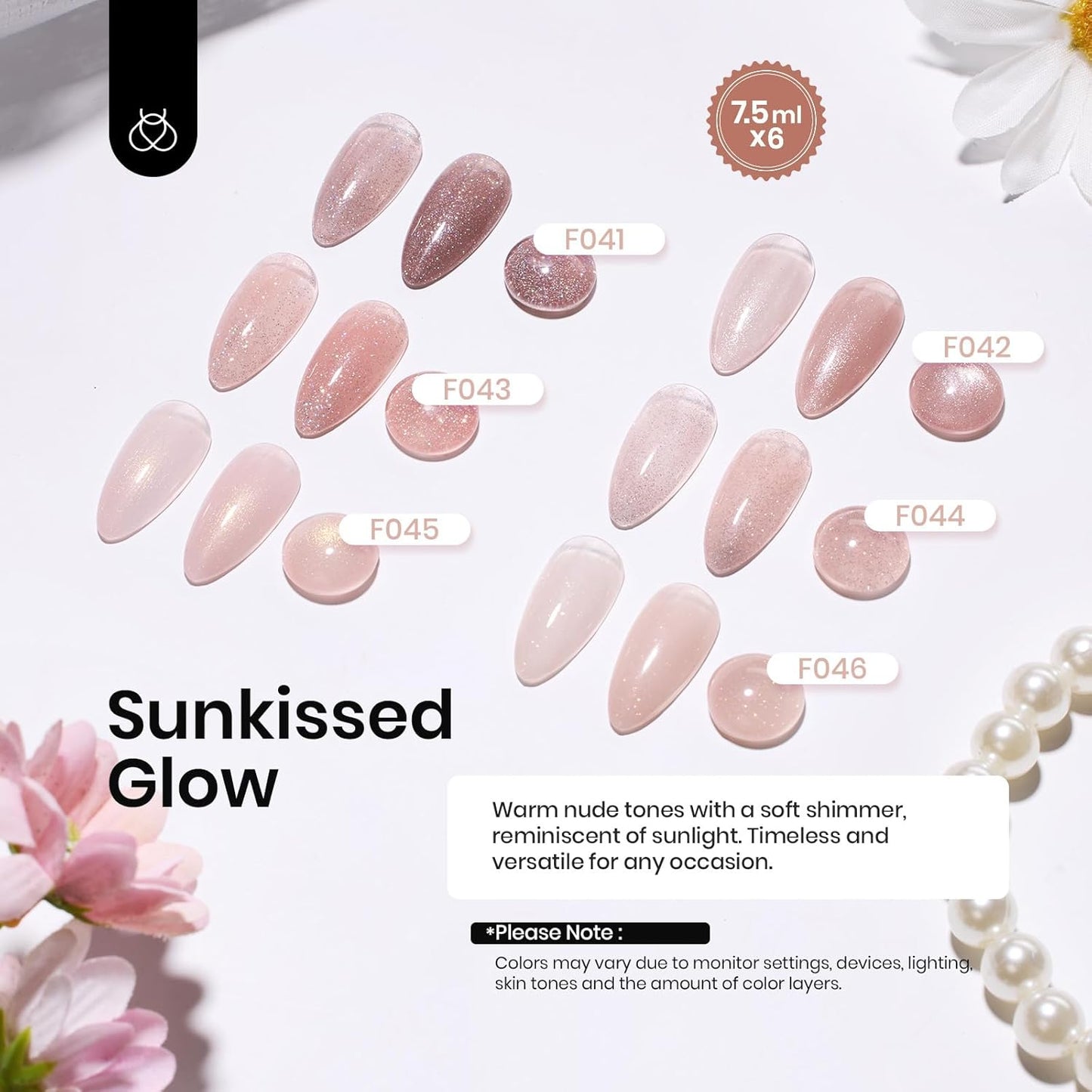 Beetles Rubber Base Color Gel Nail Polish, 6 Colors 5 IN 1 Nude Rubber Base Gel Neutral Sheer Pink Peach Glitter Nail Polish for Thin Nails Soak Off Nail Art Design Gifs for Women