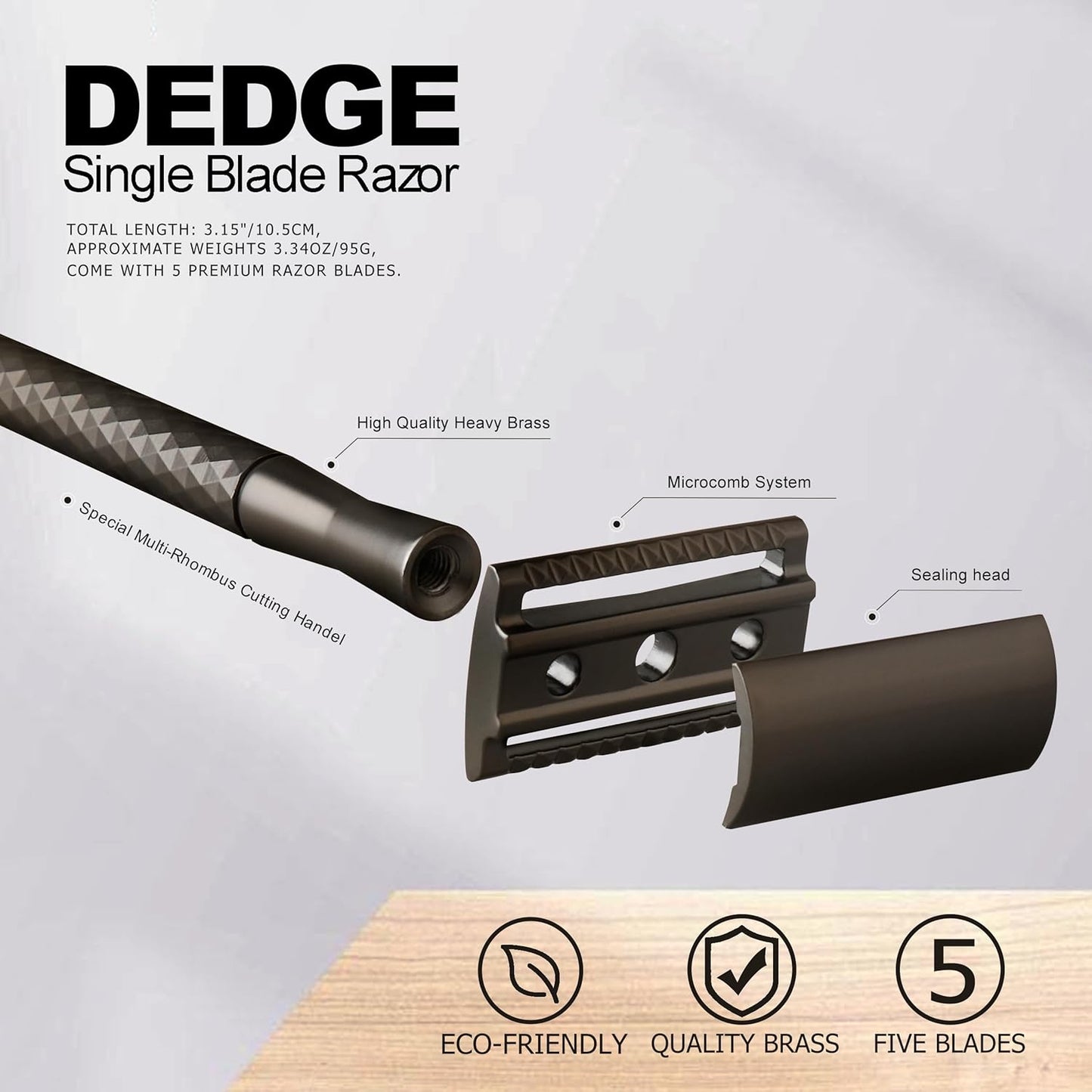 DEDGE Double Edge Eco Safety Razo Single Blade Razor for Women, Reusable Razor, with 5 Premium Razor Blades(Space Gray)