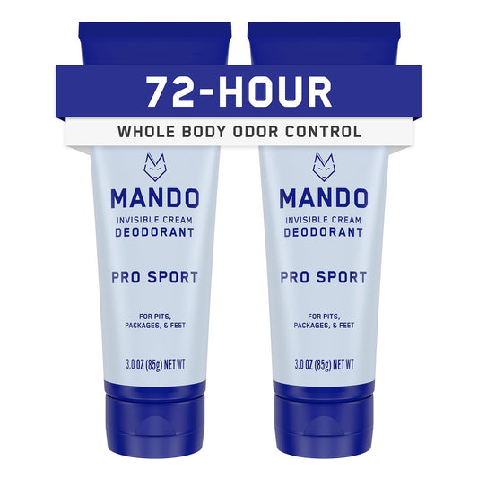 Mando Whole Body Deodorant For Men - Invisible Cream - 72 Hour Odor Control - Aluminum Free, Baking Soda Free, Skin Safe - 3 ounce (Pack of 2) - Pro Sport