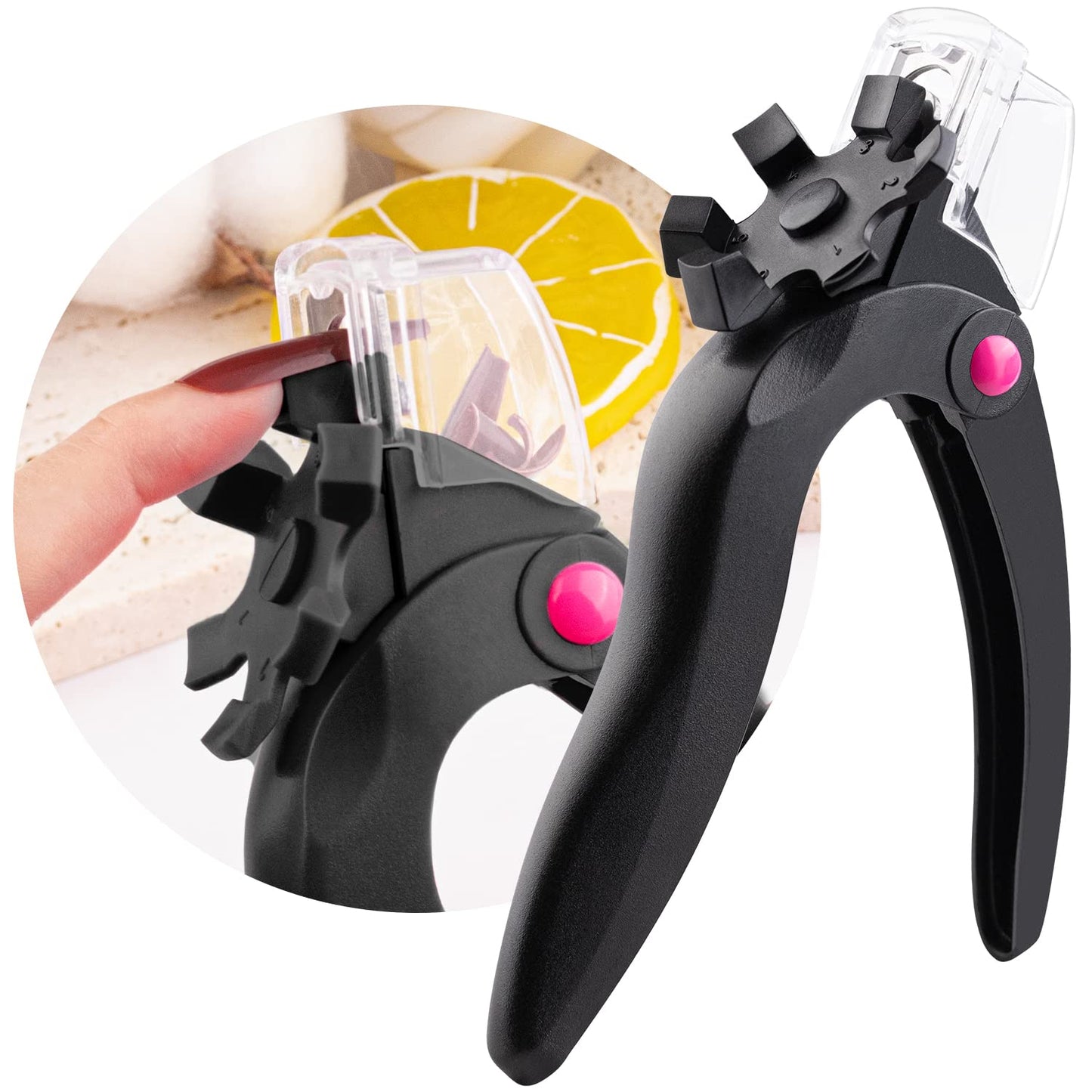 Black Acrylic Nail Clippers, Adjustable Nail Tip Cutter with Length Measurement, Stainless Steel Acrylic Nail Tips Trimmer Cutter Dial Clippers with Sizer for Fake False Nail Art Manicure Home DIY