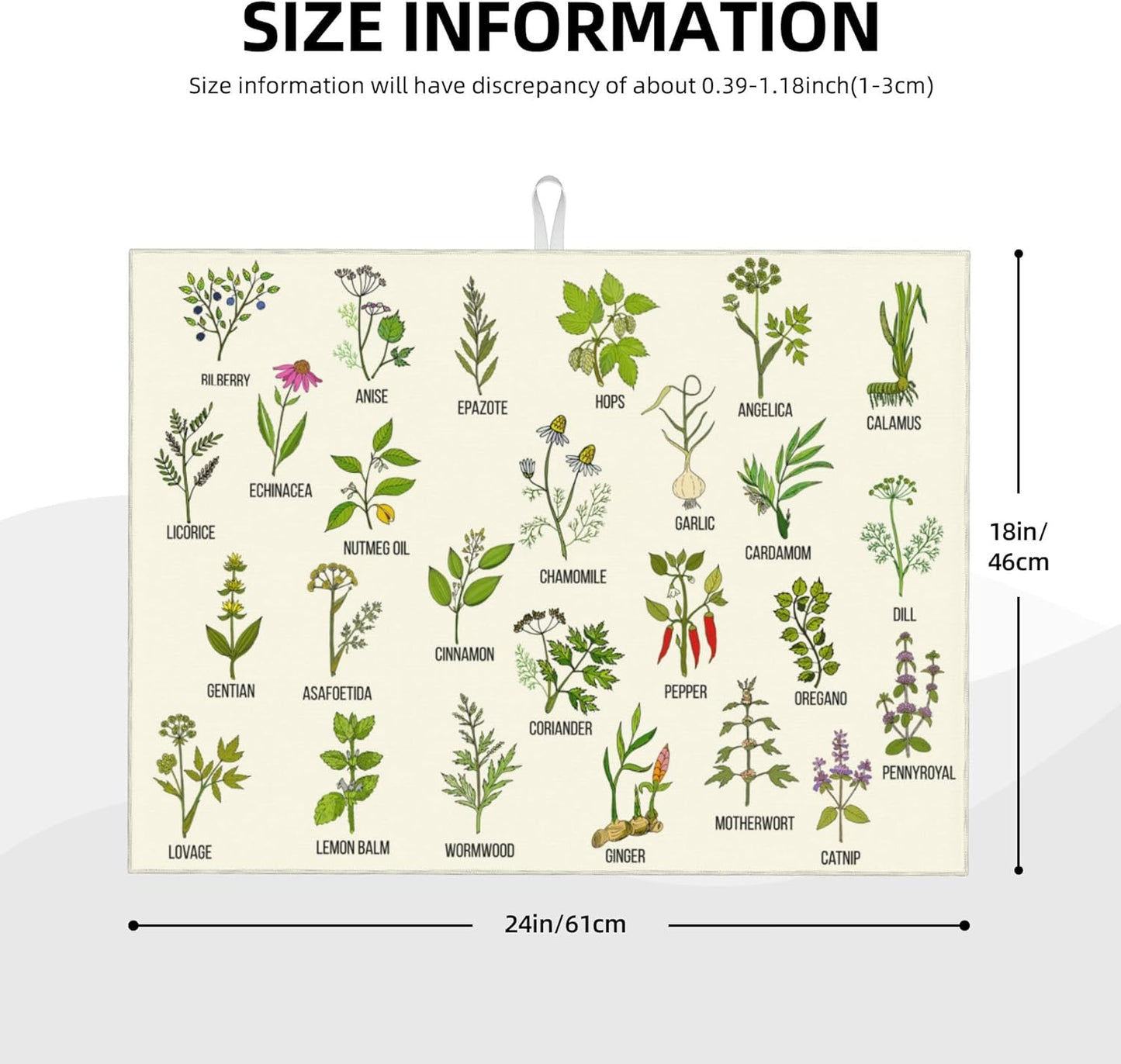 Cute Herbs Botanic Garden Plants Dish Drying Mat for Kitchen Counter Modern Drying Pad 18x24 Inch Absorbent Reversible Dish Drainer Rack Mats