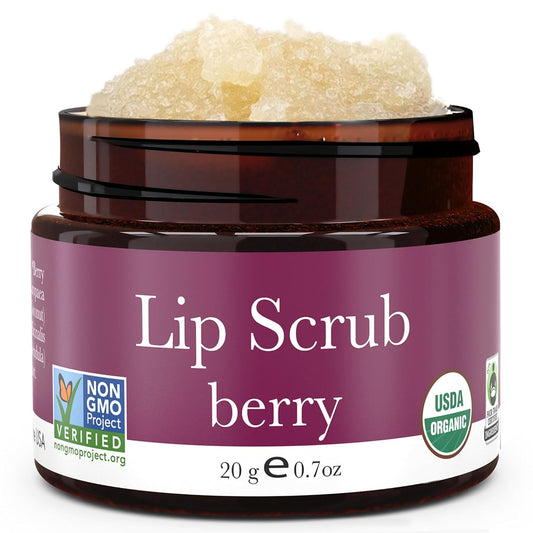 USDA Organic Lip Scrub Berry - USA Made with Natural Ingredients, Moisturizing Scrub Exfoliator for Dry Lips, Lip Sugar Scrubber Exfoliator for Smooth Lips, Small Beauty Gifts
