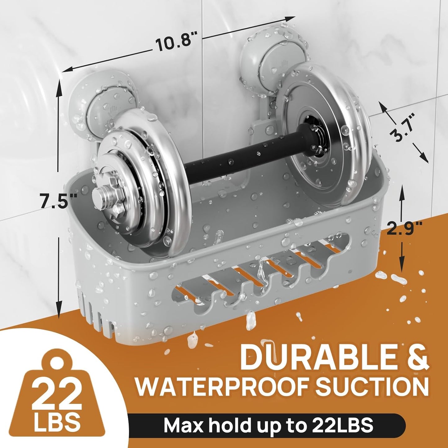 LEVERLOC Shower Caddy Suction Cup 2 Pack, Shower Organizer Removable Bathroom Shelf, Storage Suction Powerful Max Hold 22lbs Bathroom Caddy Waterproof Holder, Gray