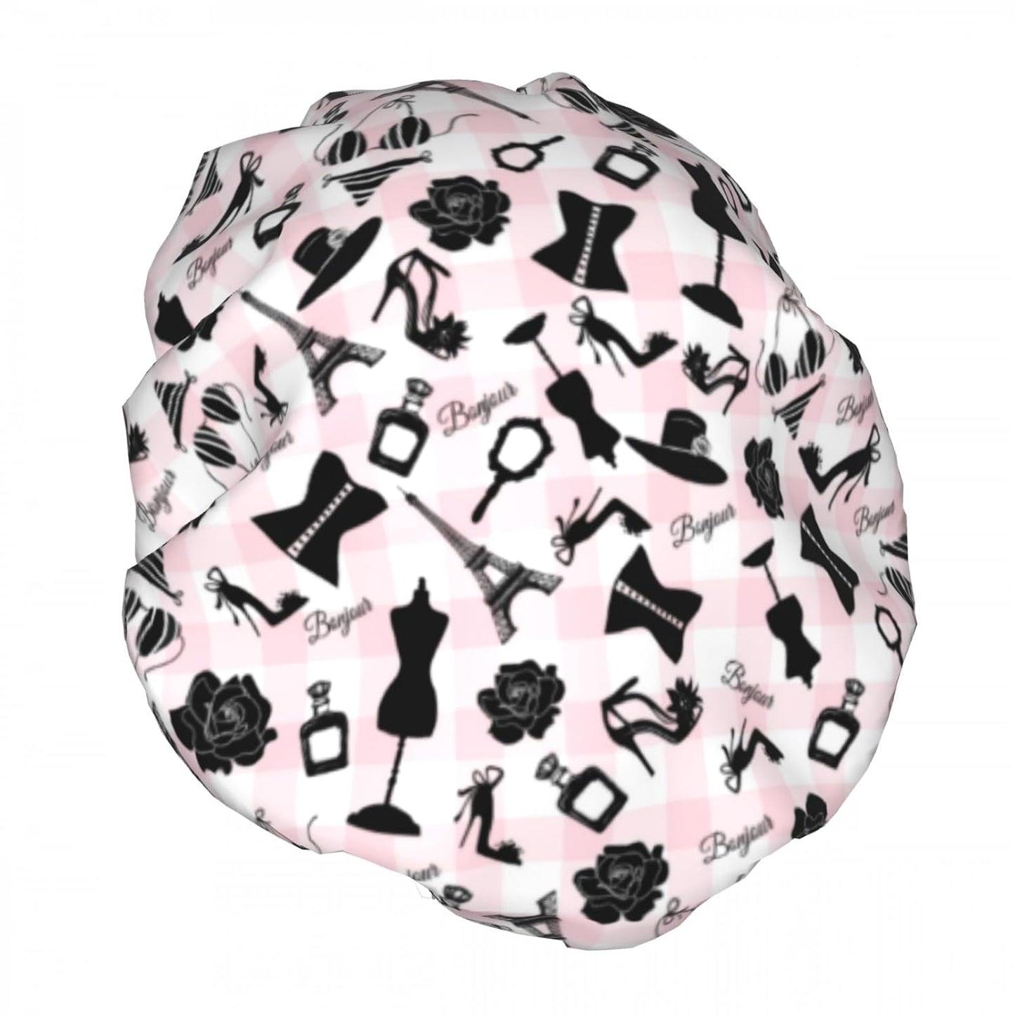 Fashion Pink Checkered Double Layer Waterproof Shower Cap for Women Reusable Bath Cap for All Long Hair Lengths Soft Bath Shower Hat