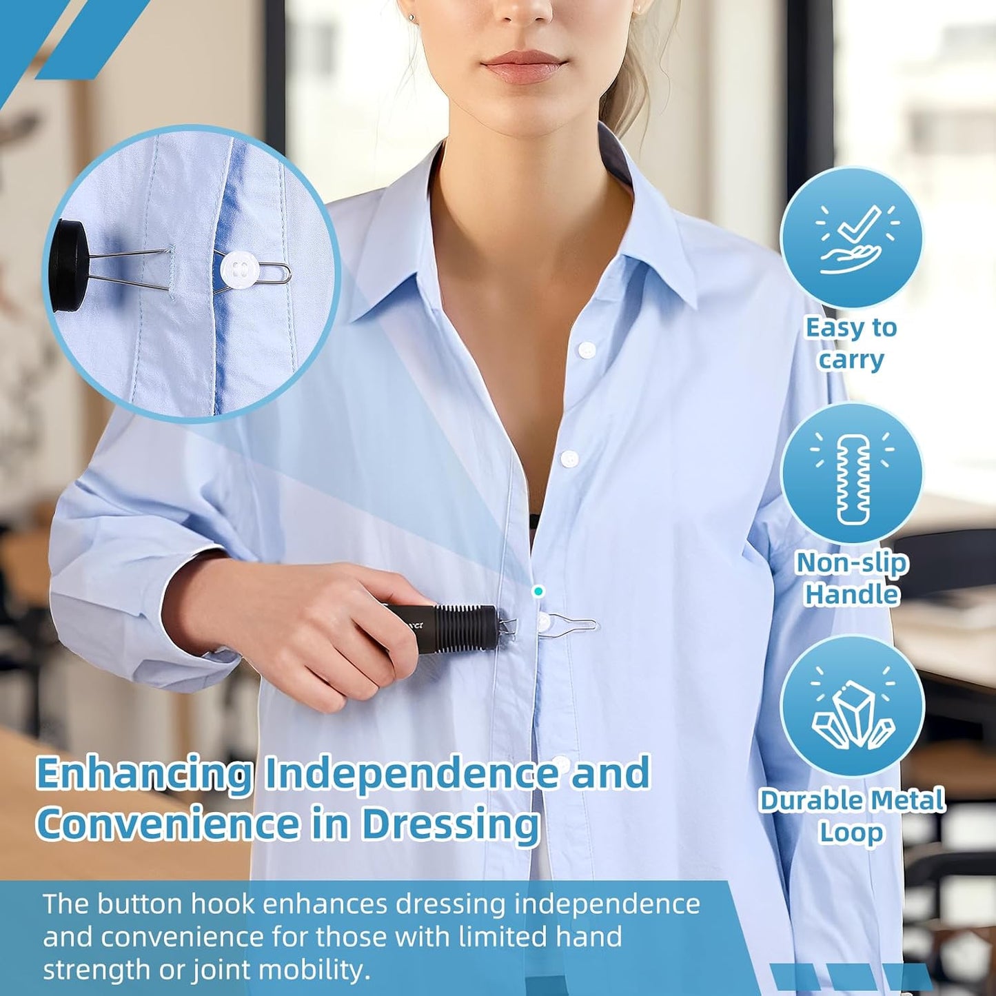 Button Hook and Zipper Pull One Hand Buttons aids Button Assist Device