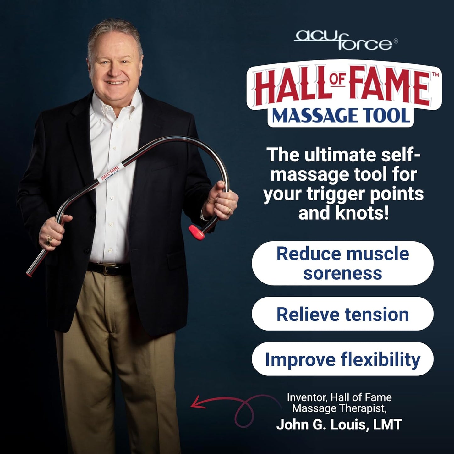 Hall of Fame Neck & Back Massager Tool - Trigger Point Massage Tool with Self Massage Hook for Pain Relief, Shoulder, Neck, and Back Muscle Knot Remover - Gift for Men and Women