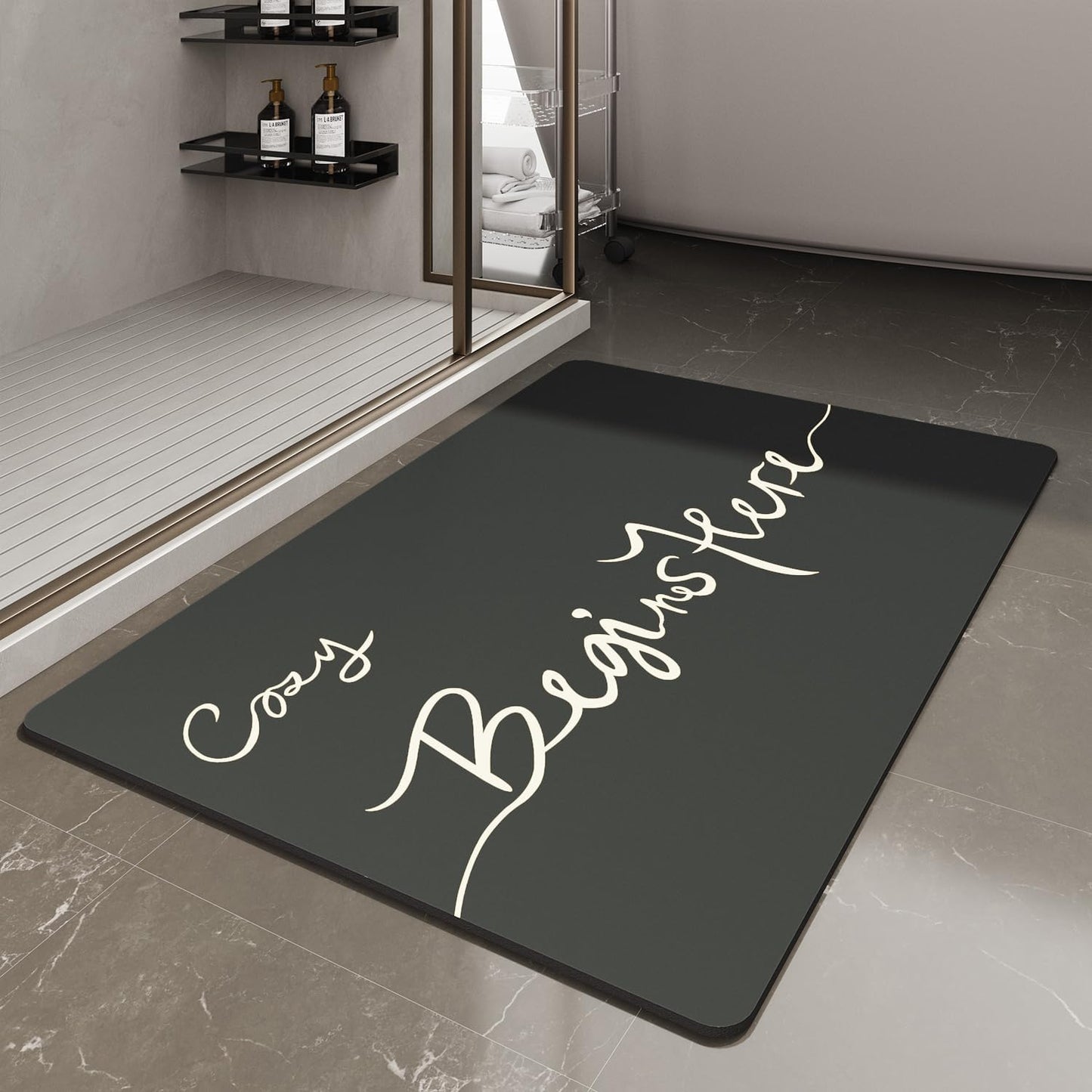 Bath Mat-Bath Mat Rug Non Slip Super Absorbent Stain Resistant Quick Dry Thin Bathroom Rug-Bath Mats for Bathroom Floor Bathtub Vanity-Bathmat Bath Rug Easy Care-17"x27",Black