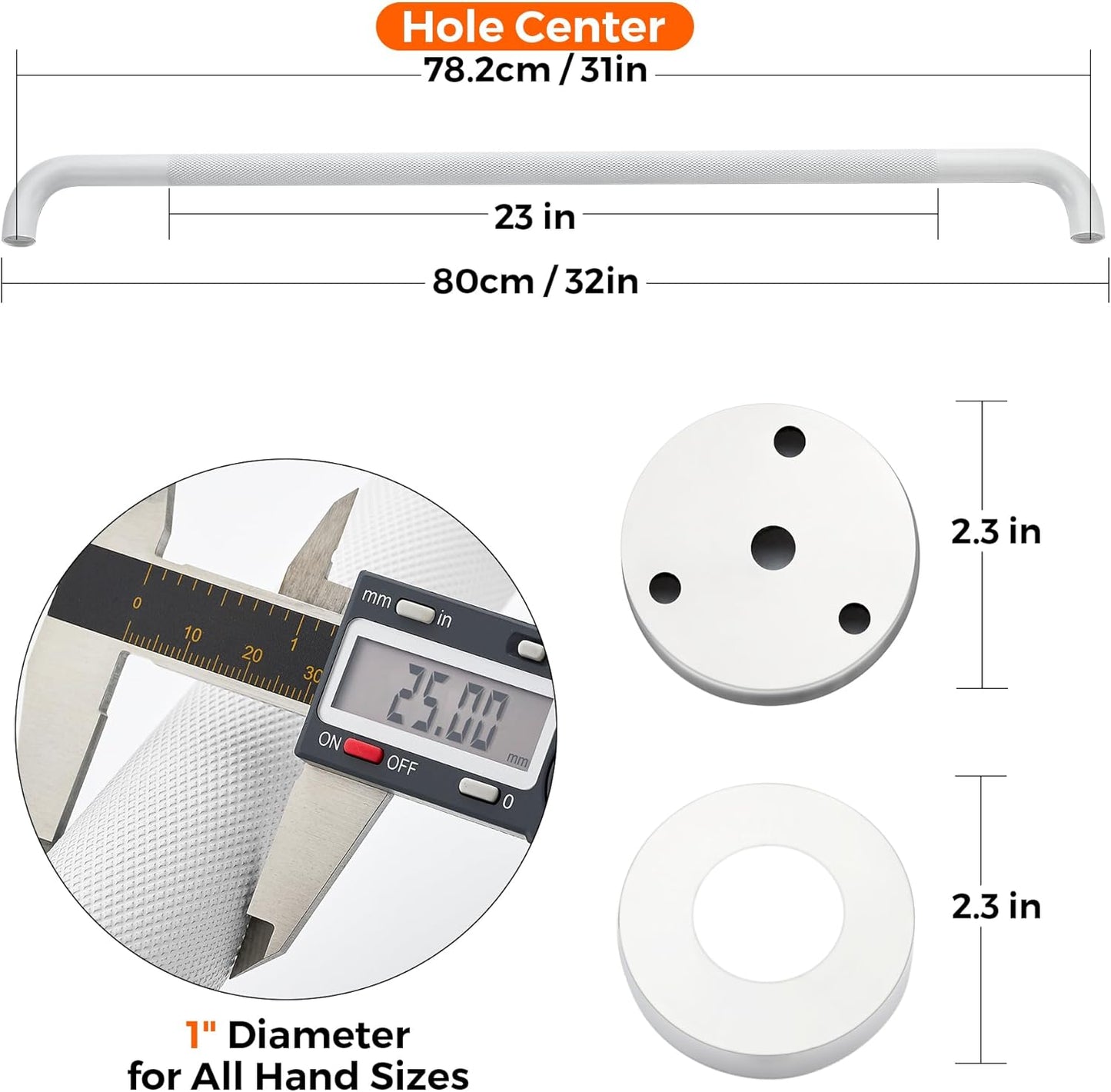 Grab Bars for Shower, 2 Pack 32-Inch Anti Slip Shower Handles for Elderly, Safety Shower Grab Bar, Stainless Steel Handicap Grab Bars for Bathroom (White 1" Diameter)