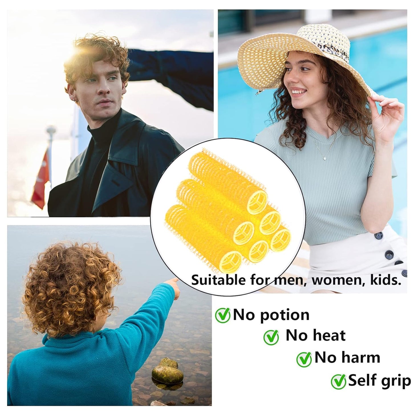 18PCS Self Grip Small Hair Curlers Heatless Roller Hair Curlers Pro Salon Hairdressing Curler DIY Curly Hairstyle Hair Rollers Tools Rat Tail Comb for Women Medium Short Hair(Yellow)