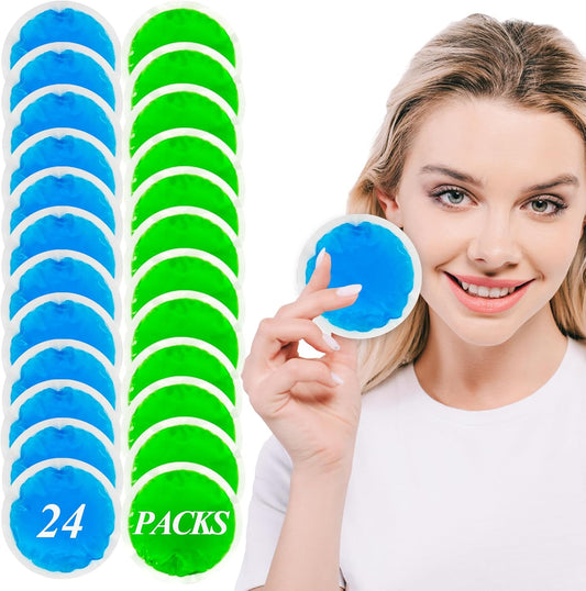 24 Pack Small Ice Packs for Injuries Reusable,Hot & Cold Gel Ice Packs for Face,Eyes,Neck,Teeth,Foot,Headache,Allergies,Shoulder Pain Relief,Warm & Cold Compress for Boo Boos,Students(12Blue+12Green)