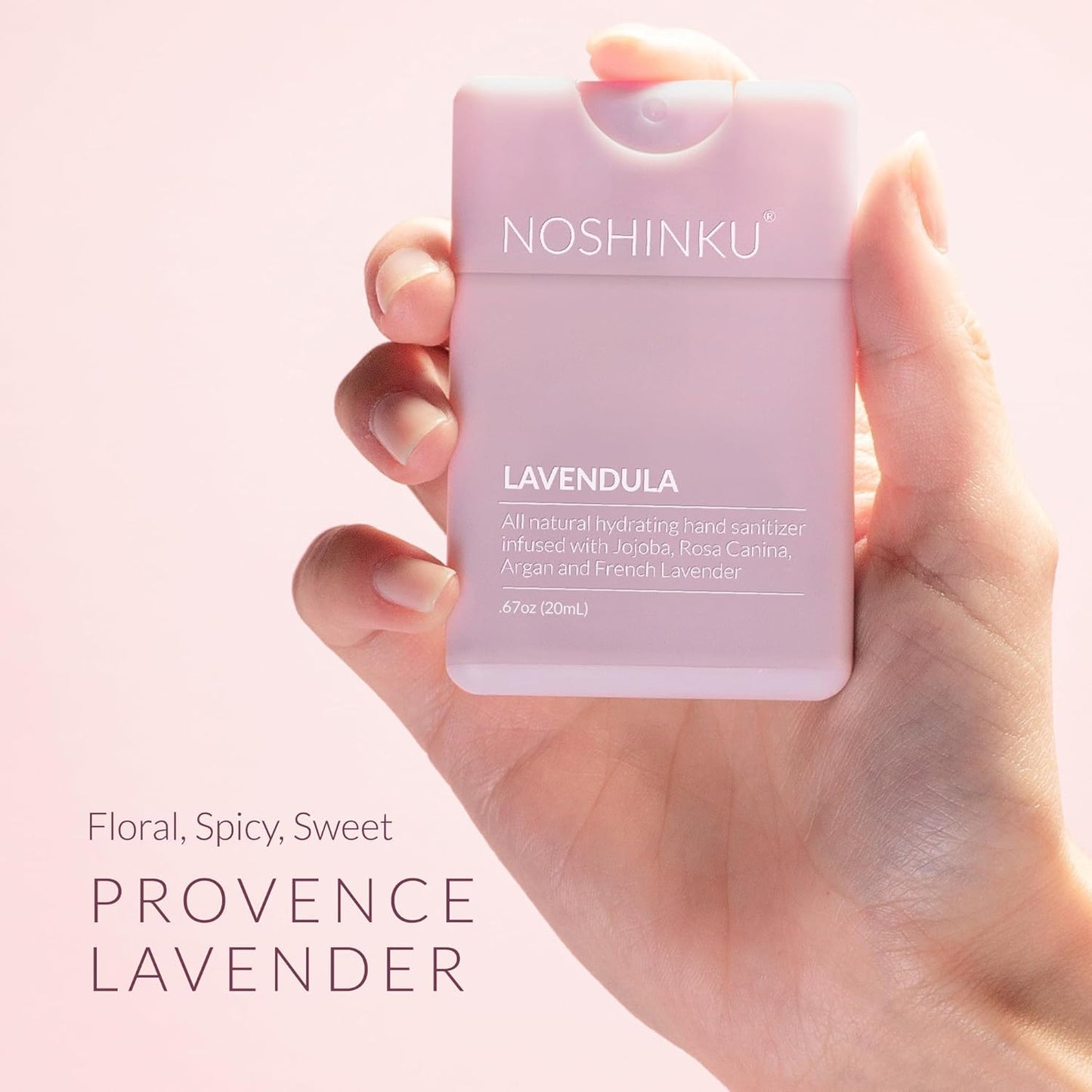 Noshinku Lavender Pocket Hand Sanitizer Refill Kit: Refill Pouch + Sprayer Bundle | Organic Antibacterial Sanitizing Mist with Moisturizing Oils | FDA Registered | 70% Sugarcane Derived Alcohol