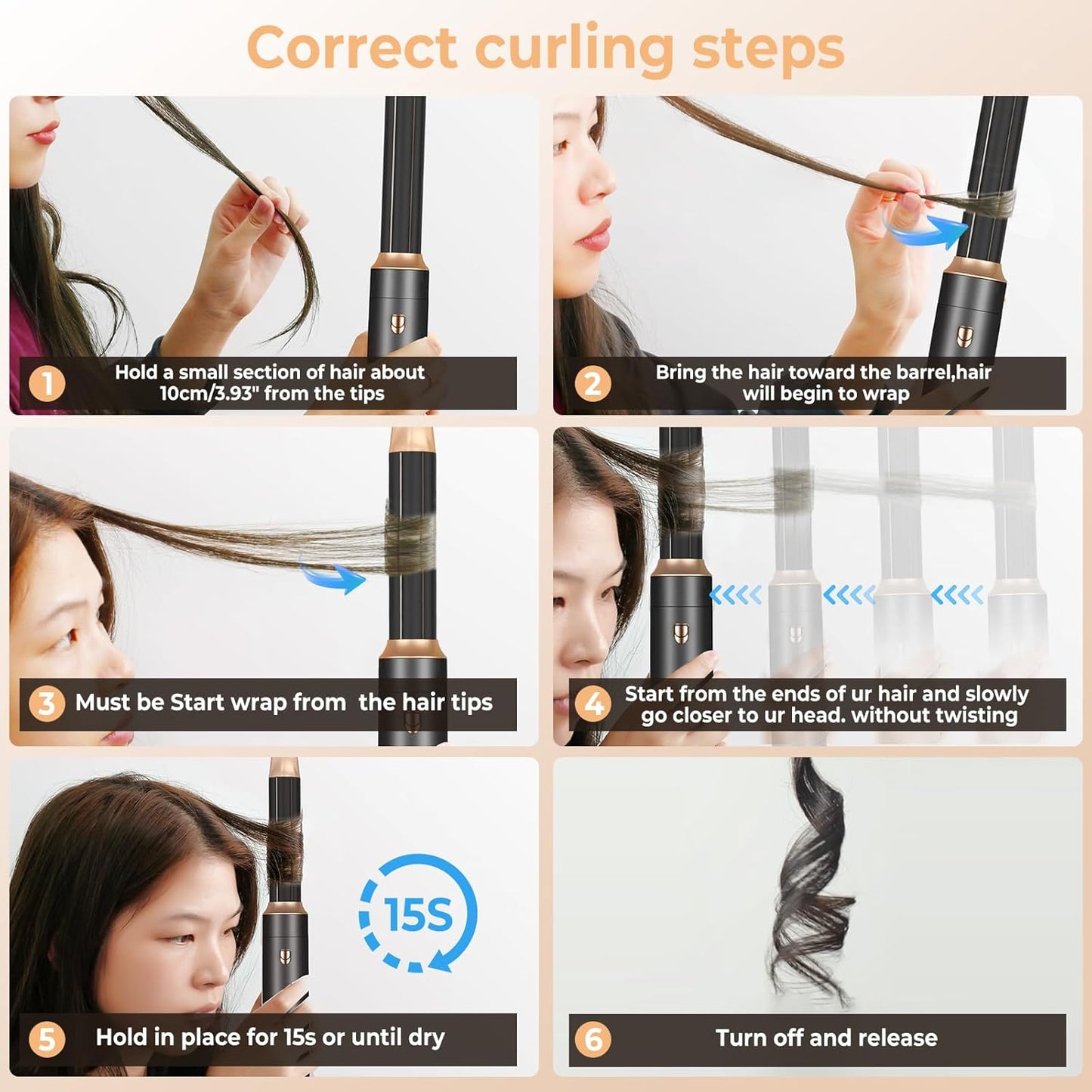 6 in ONE Hair Dryer Brush, Blow Dryer Curling Wand Hair Styling Tools Set, Ionic Hot Air Massage Oval Blowout Hair Dryer, Left&Right Hair Styler