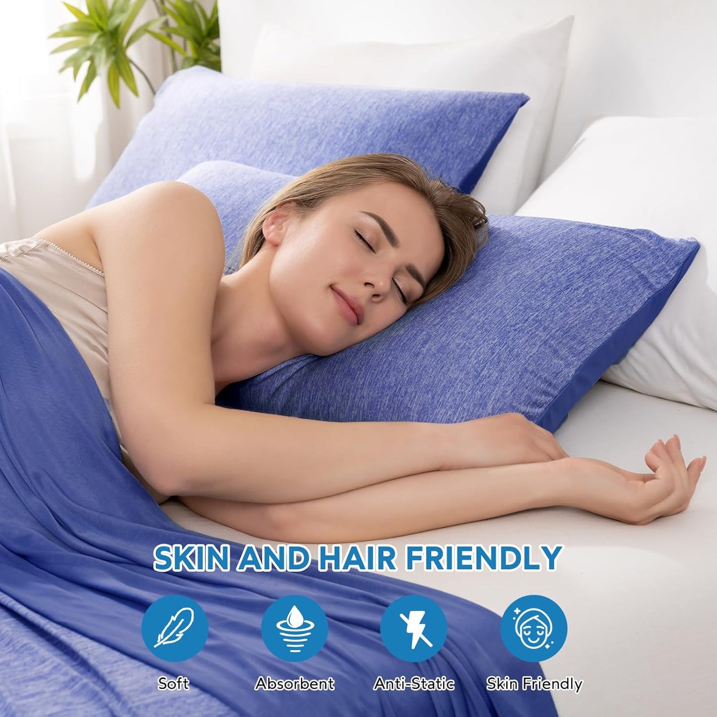 HOMFINE Cooling Pillowcases Body Size - Double Side Q-Max 0.439 Cooling Fiber for Pillow Protector, Breathable Cold Pillow Cover for Hot Sleeper Night Sweat, Zipper, 2 Pack (20"x54", Dark Blue)