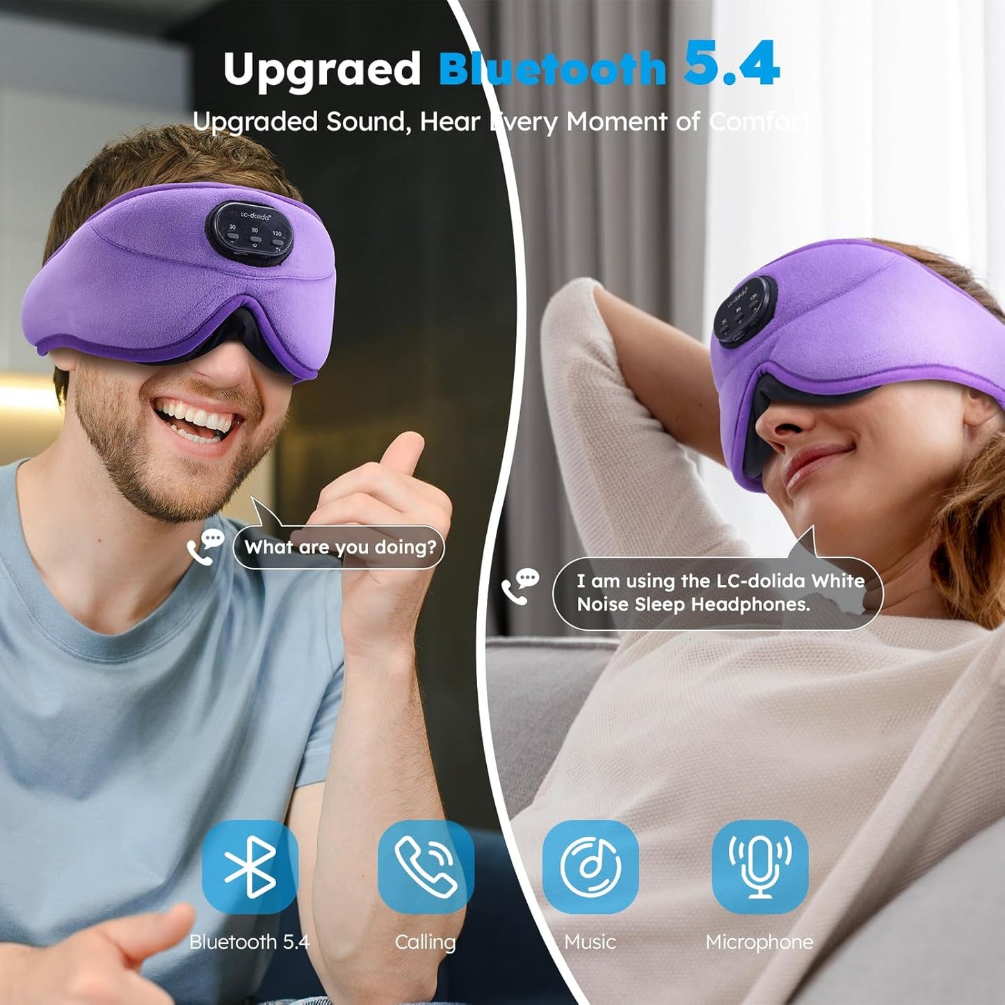 LC-dolida White Noise Sleep Mask, 3D Sleep Headphones with 16 Soothing Sounds, Bluetooth 5.4 Sleep Eye Mask with Timer, Total Blackout Sleeping Headphones for Side Sleeper(Purple)