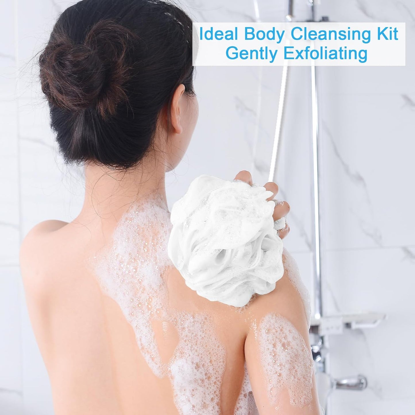 AmazerBath Loofah Sponge 75g/Piece, Exfoliating Bath Sponge Body Scrubber - Loofa Set of 4 - Snow White, Large