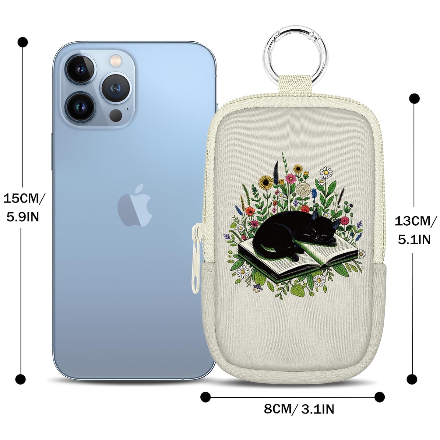 Cute Black Cat Book Hand Sanitizer Spray Case, Hand Sanitizer Holder Zippered Pouch, Cute Fashion Accessory with Snap Hook for Glow Mist and Power Mist 1FL OZ