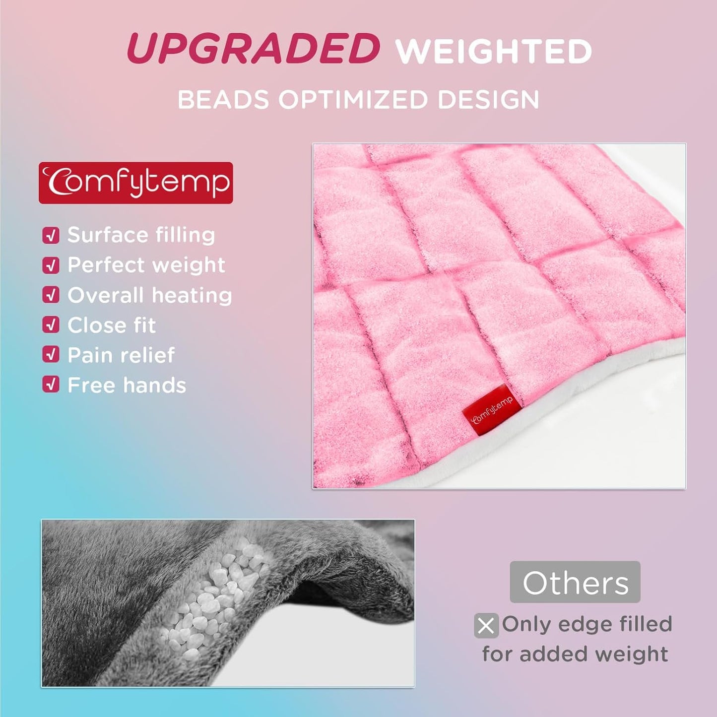 Comfytemp Heating Pad for Neck and Shoulders and Back, Weighted Electric Heat Pad for Pain Relief, 2.6lb Large Heated Wrap, 9 Heat Levels, 11 Auto-Off, Gifts for Women Mom Wife, Pink