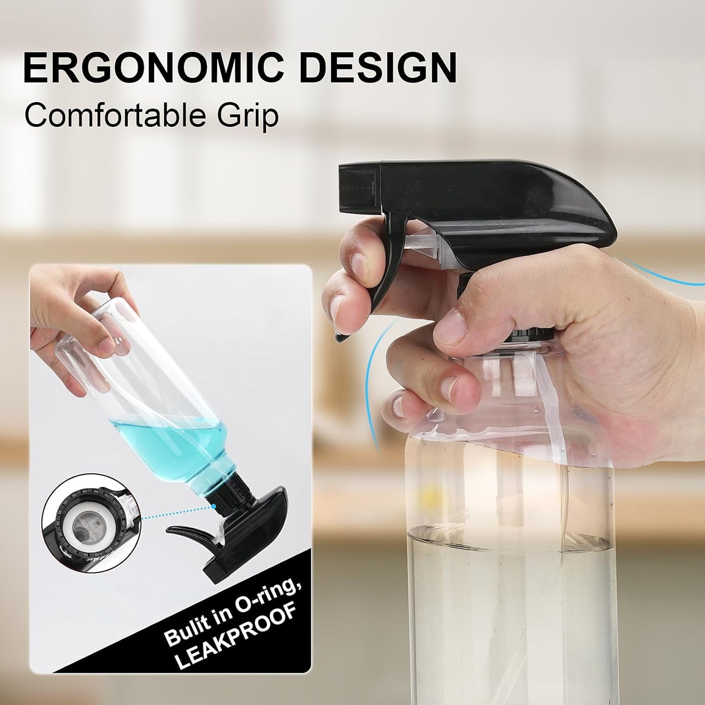 Spray Bottles Plastic Spray Bottle for Hair Mist/Stream Heavy Duty Empty Spray Bottles for Cleaning Solutions, Plants, Cooking (12oz-BlackClear)