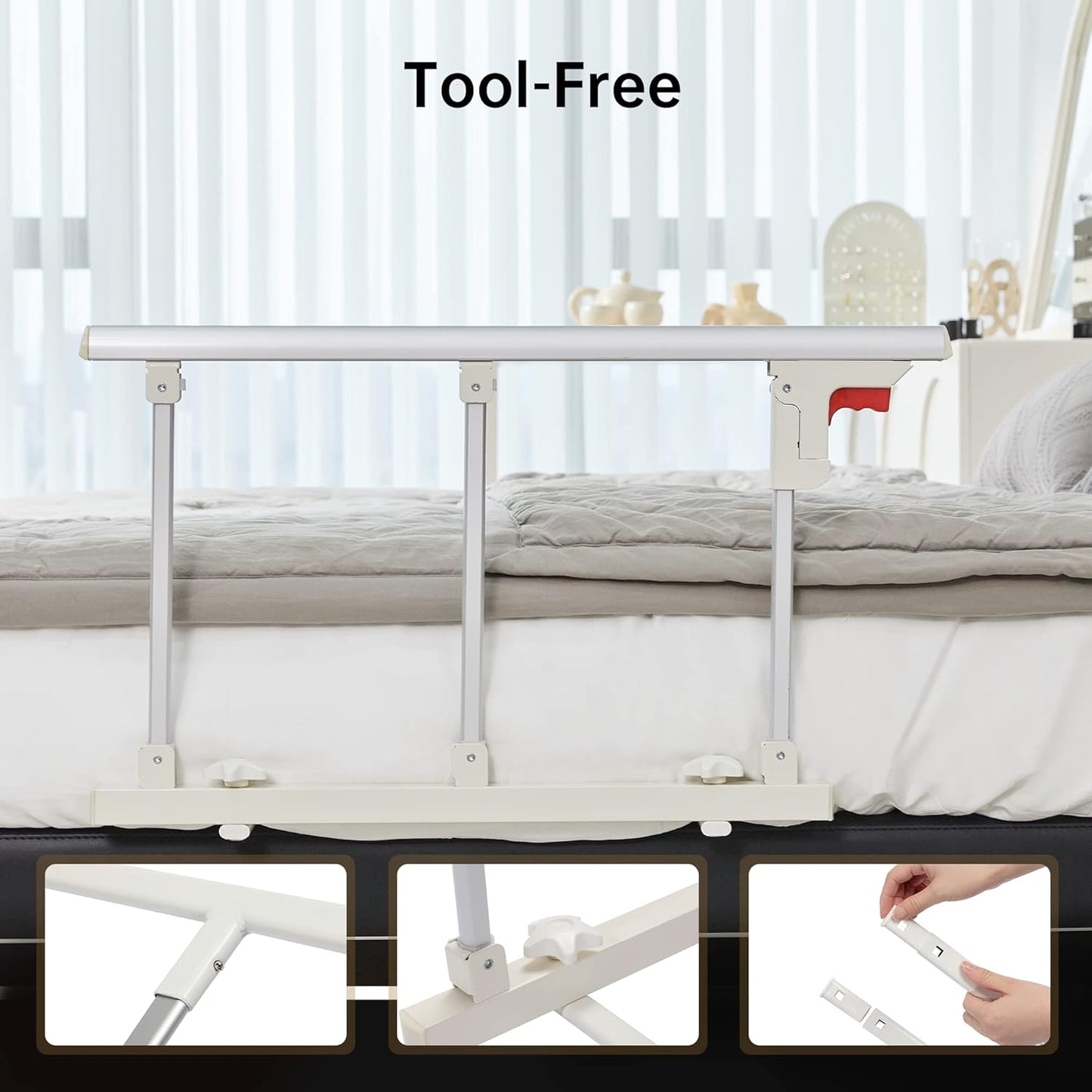 ELENKER Bed Safety Rail, Folding Bed Assist Handle Adjustable Medical Hospital Assistive Devices Bed Railing for Elderly Seniors Adults,28.5"x16.3"