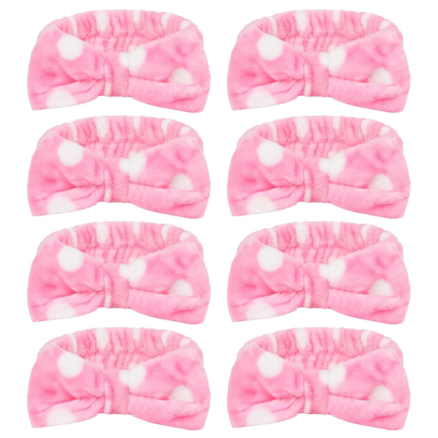 CIEHER 8 Pcs Spa Headbands for Women & Girls - Pink Dot Spa Headbands for Bachelorette Party, Sleep Party, Skincare, Makeup & Face Wash Use